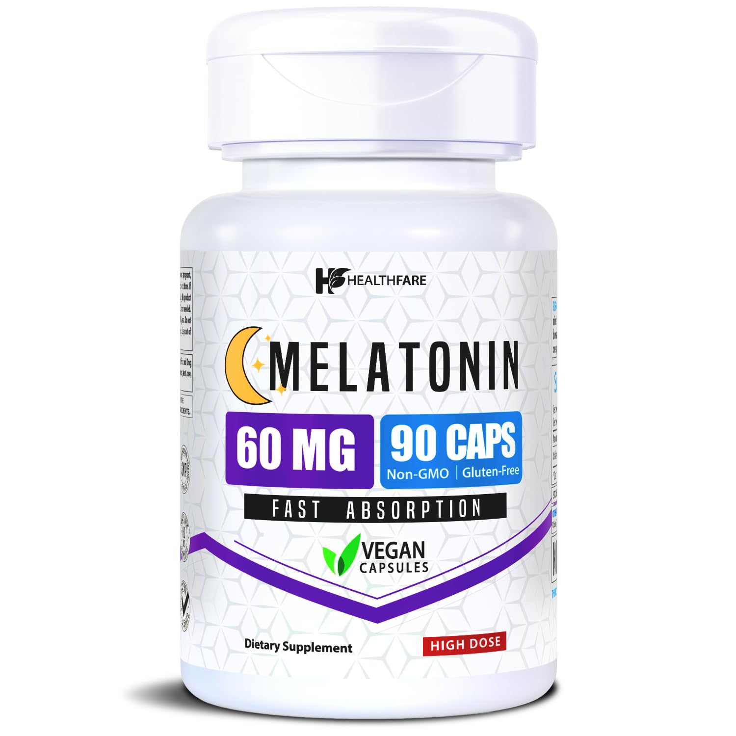 Healthfare Melatonin 60mg 90 vegetarian capsules front view