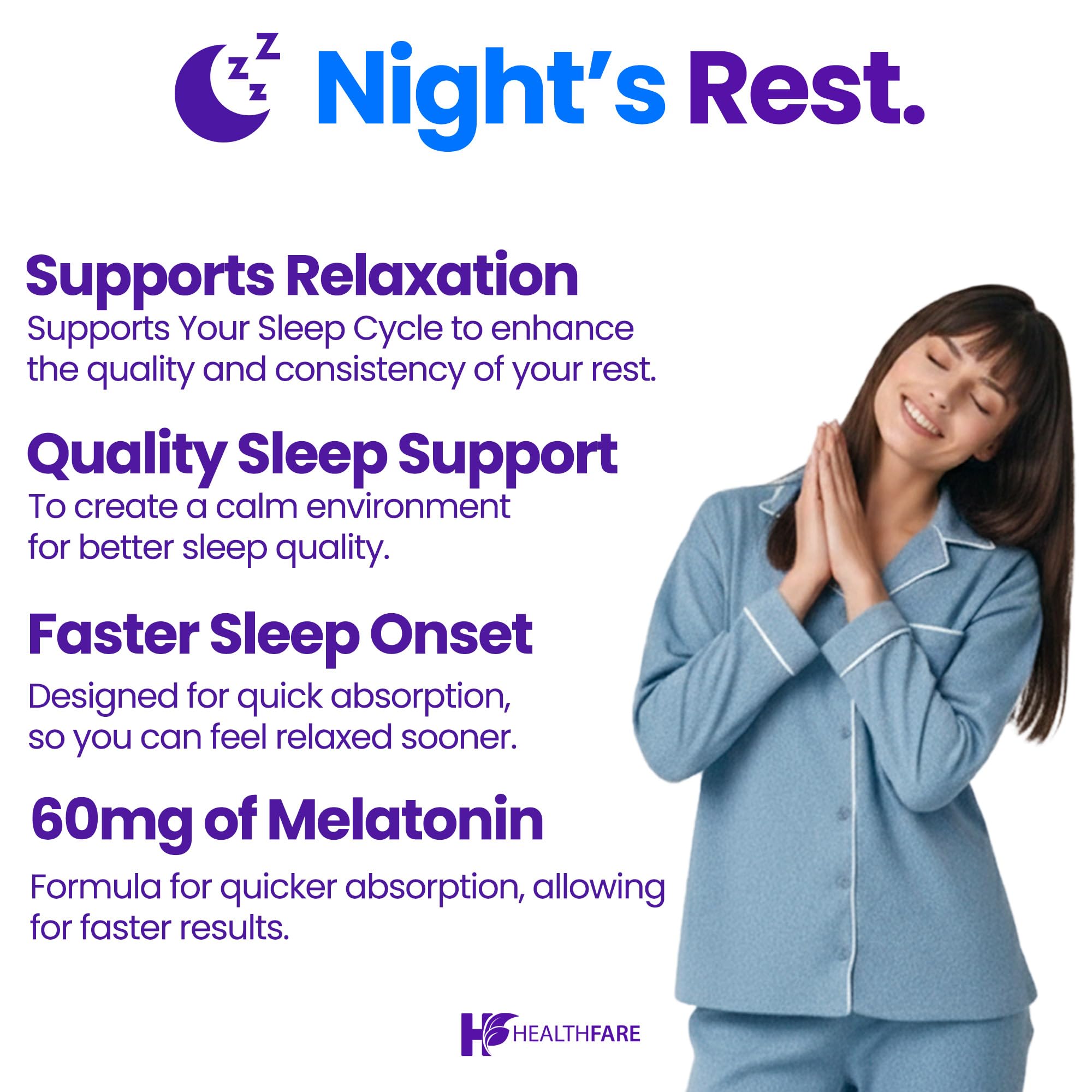 Healthfare Melatonin 60mg bottle with capsules displayed