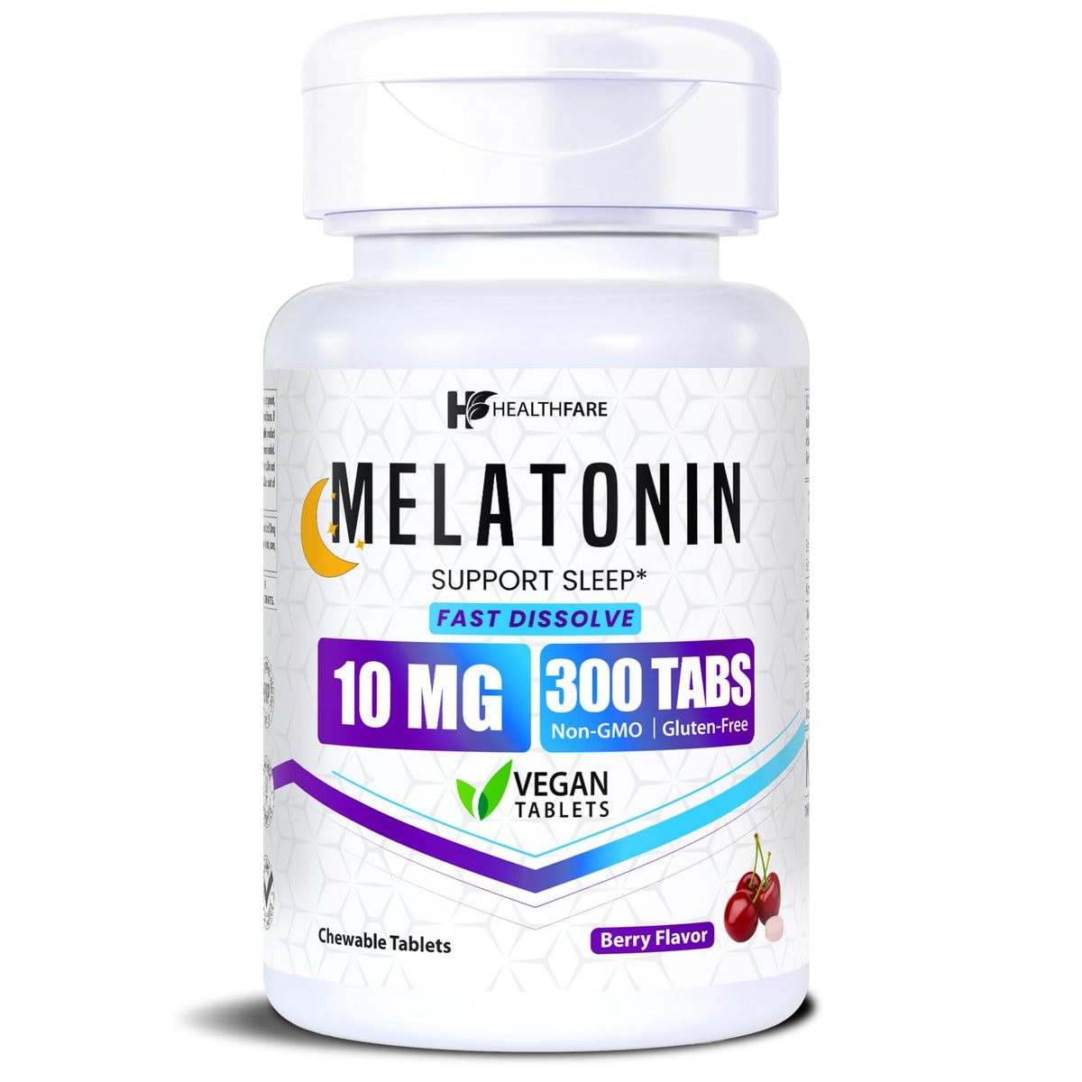 Healthfare Melatonin Fast Dissolve Tablets 10mg front view with berry flavour