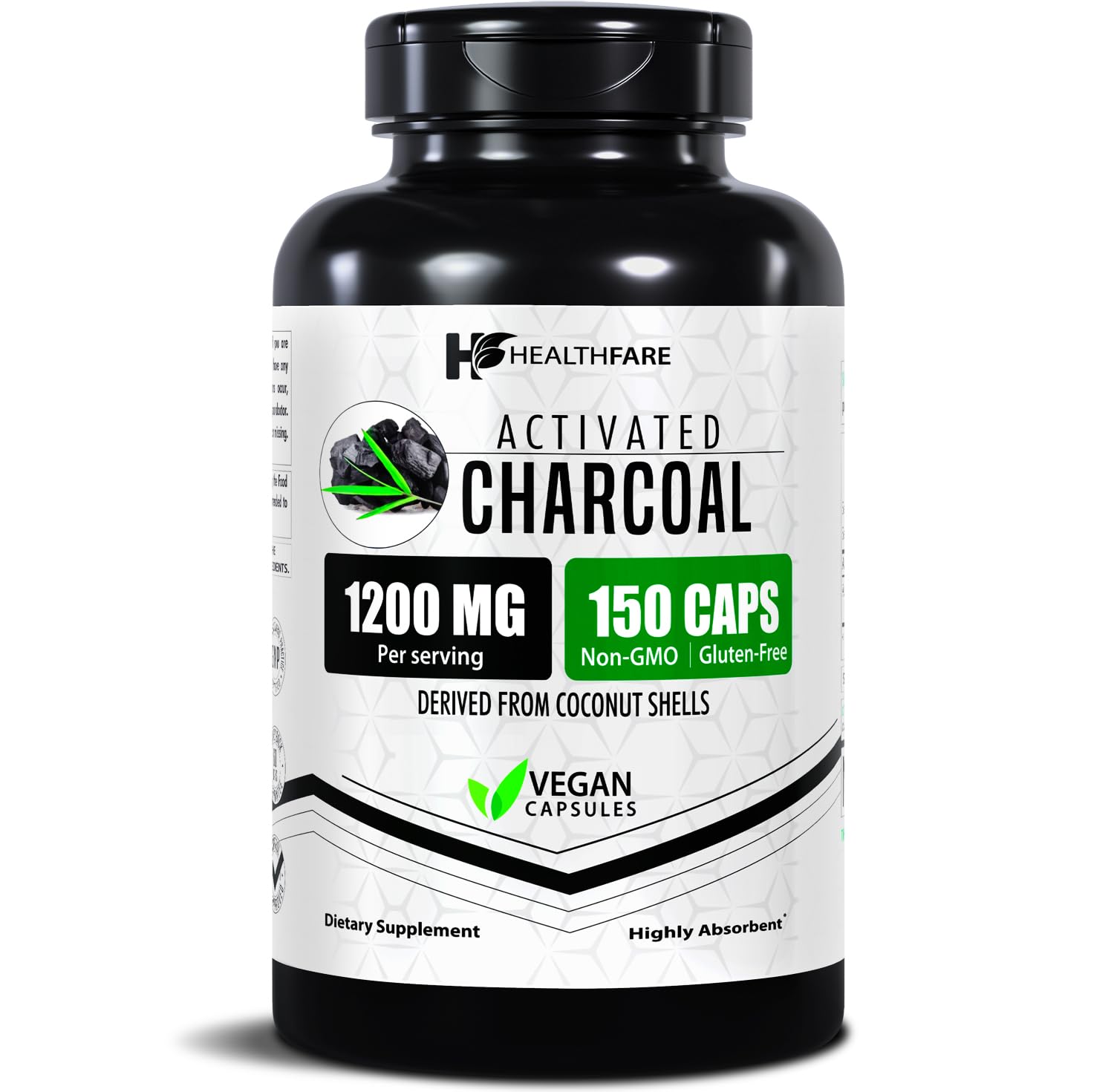 Healthfare Organic Coconut-Sourced Charcoal Capsules front view