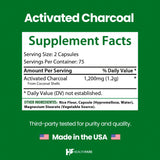 Healthfare Organic Coconut-Sourced Charcoal Capsules with dosage information