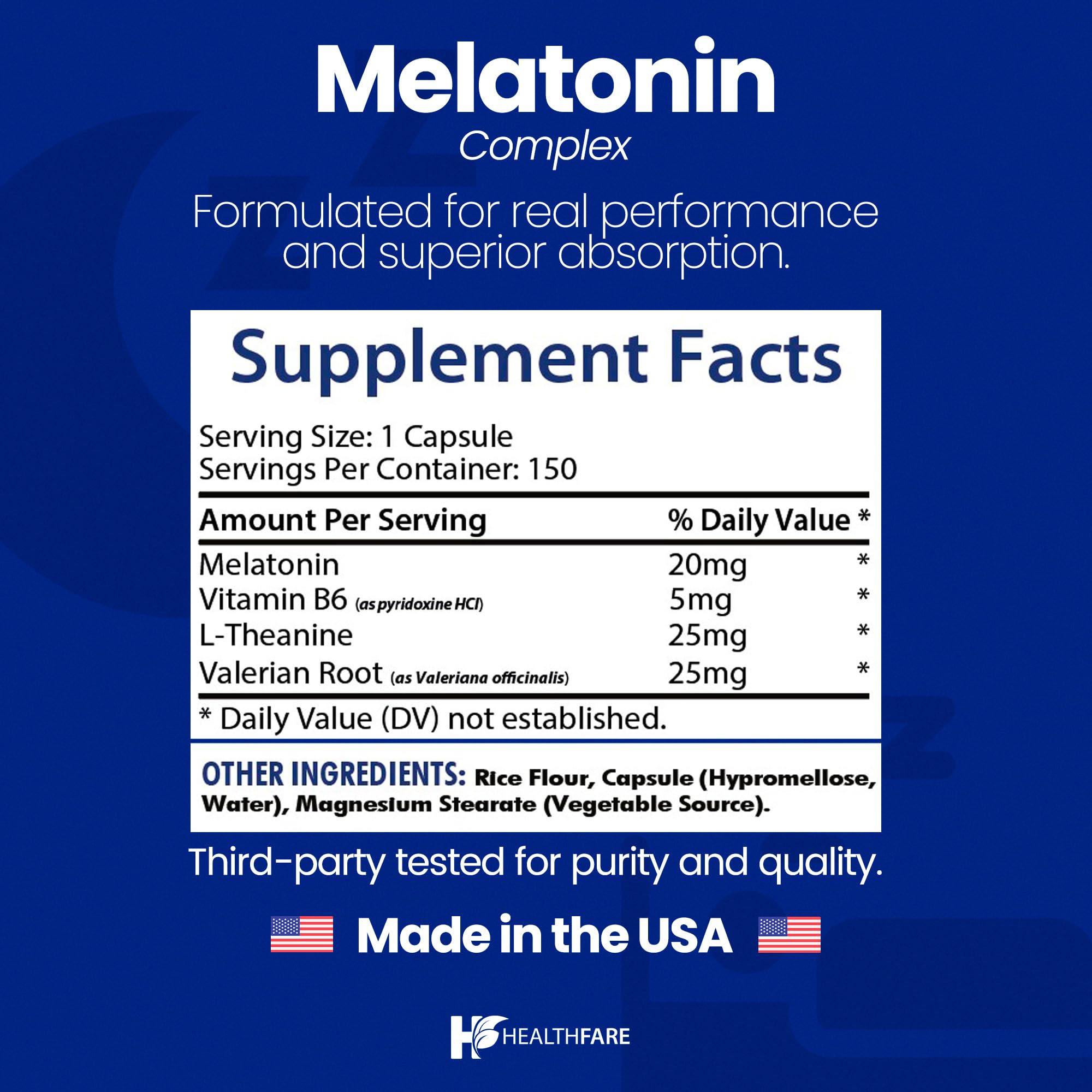 Healthfare Sleep Supplement Capsules back view with ingredient list