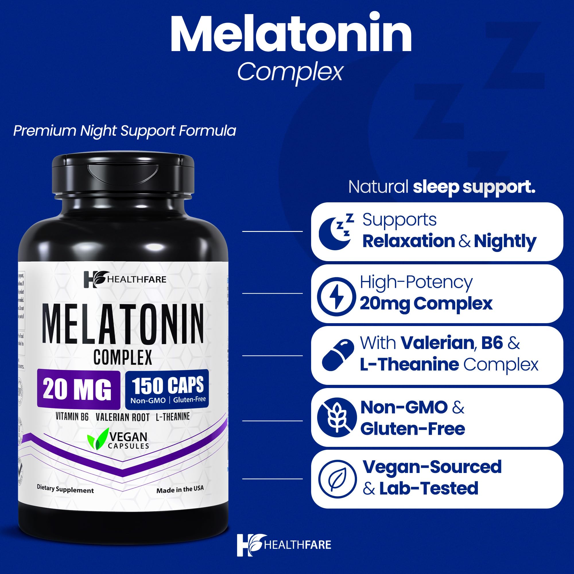 Healthfare Sleep Supplement Capsules side view showing capsule size