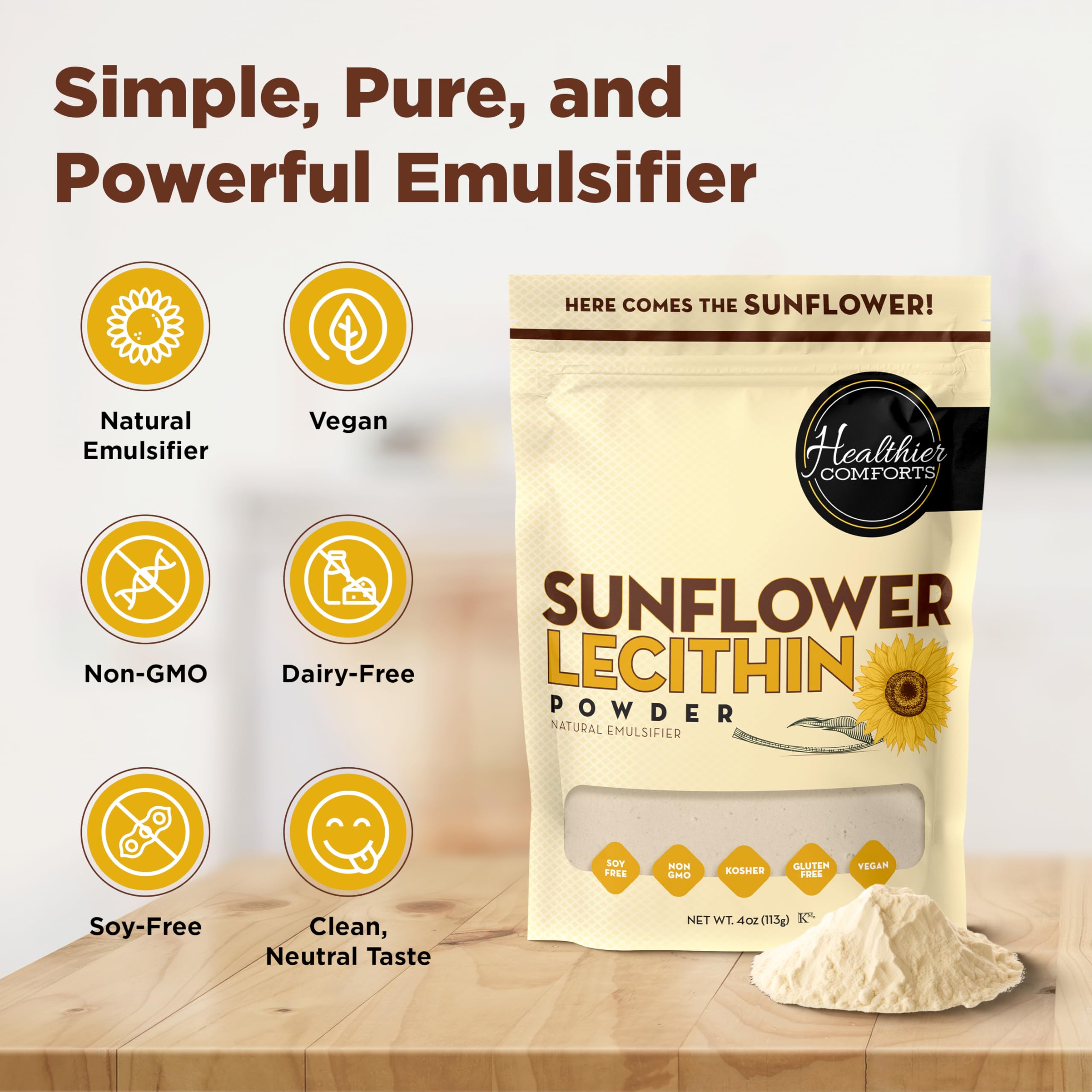 Healthier Comforts Sunflower Lecithin Powder packaging details