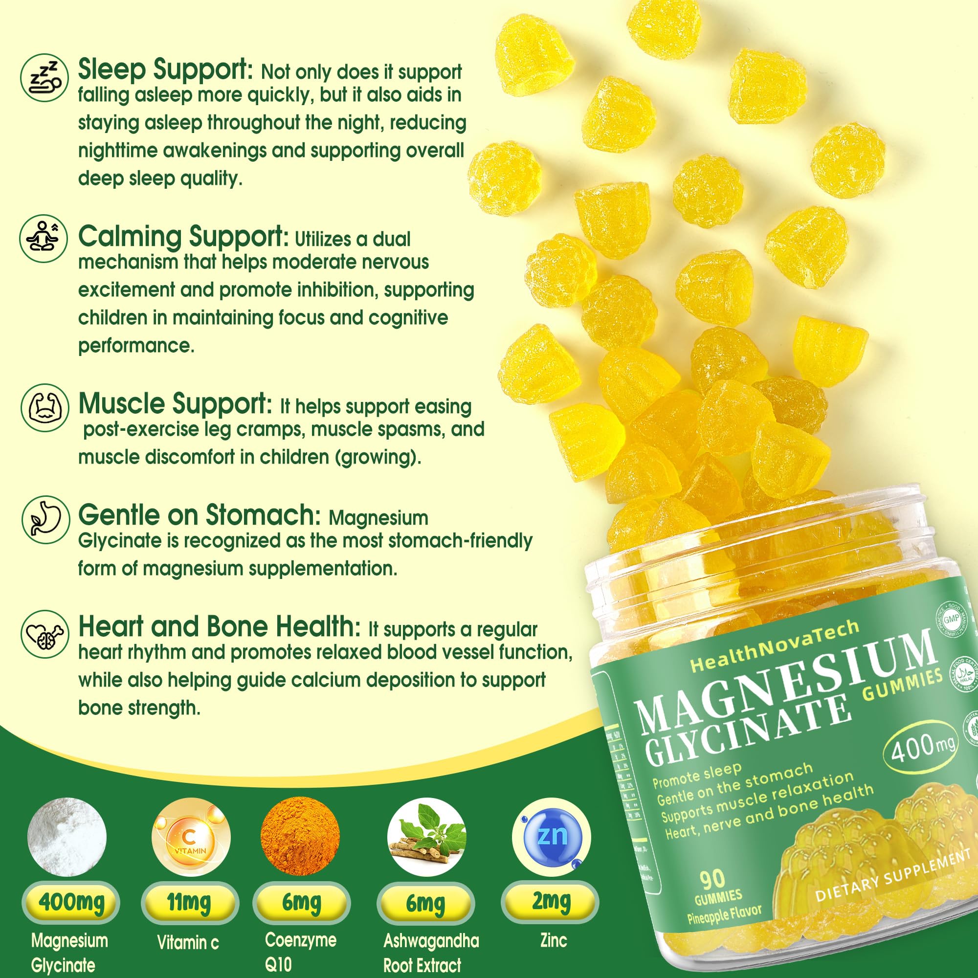 HealthNovaTech Magnesium Gummies pineapple flavour close-up