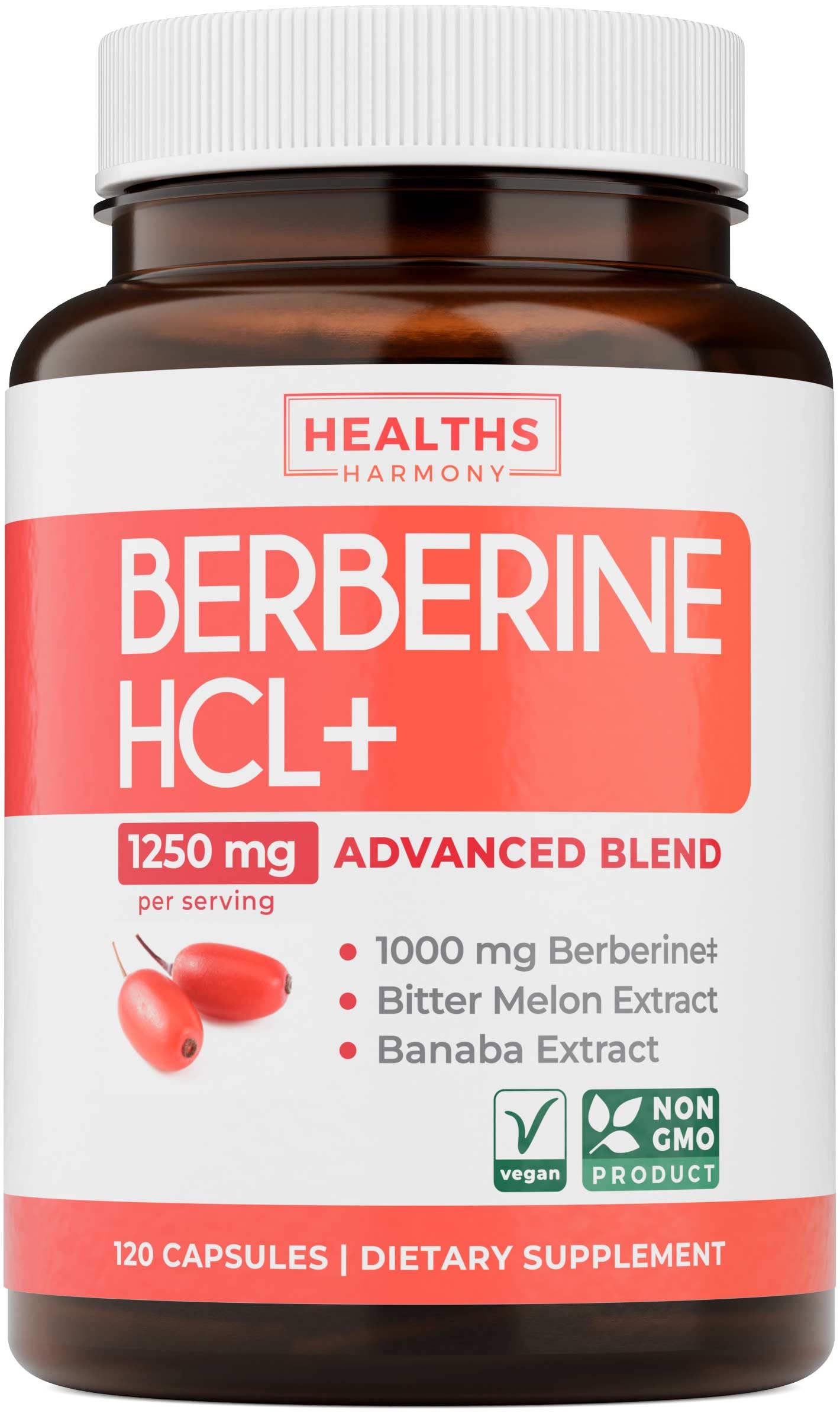 Healths Harmony Berberine HCL Plus Supplement front view