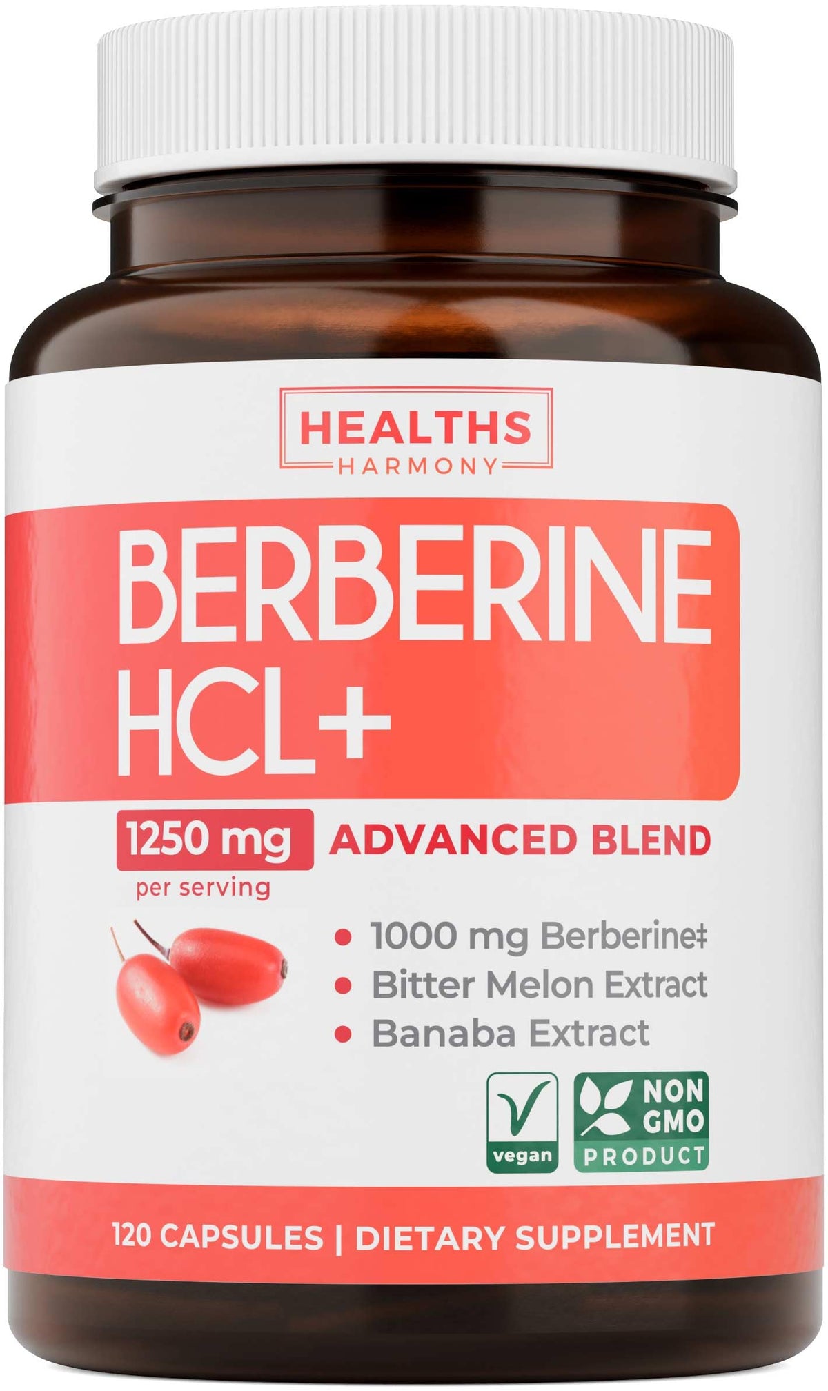 Healths Harmony Berberine HCL Plus Supplement front view