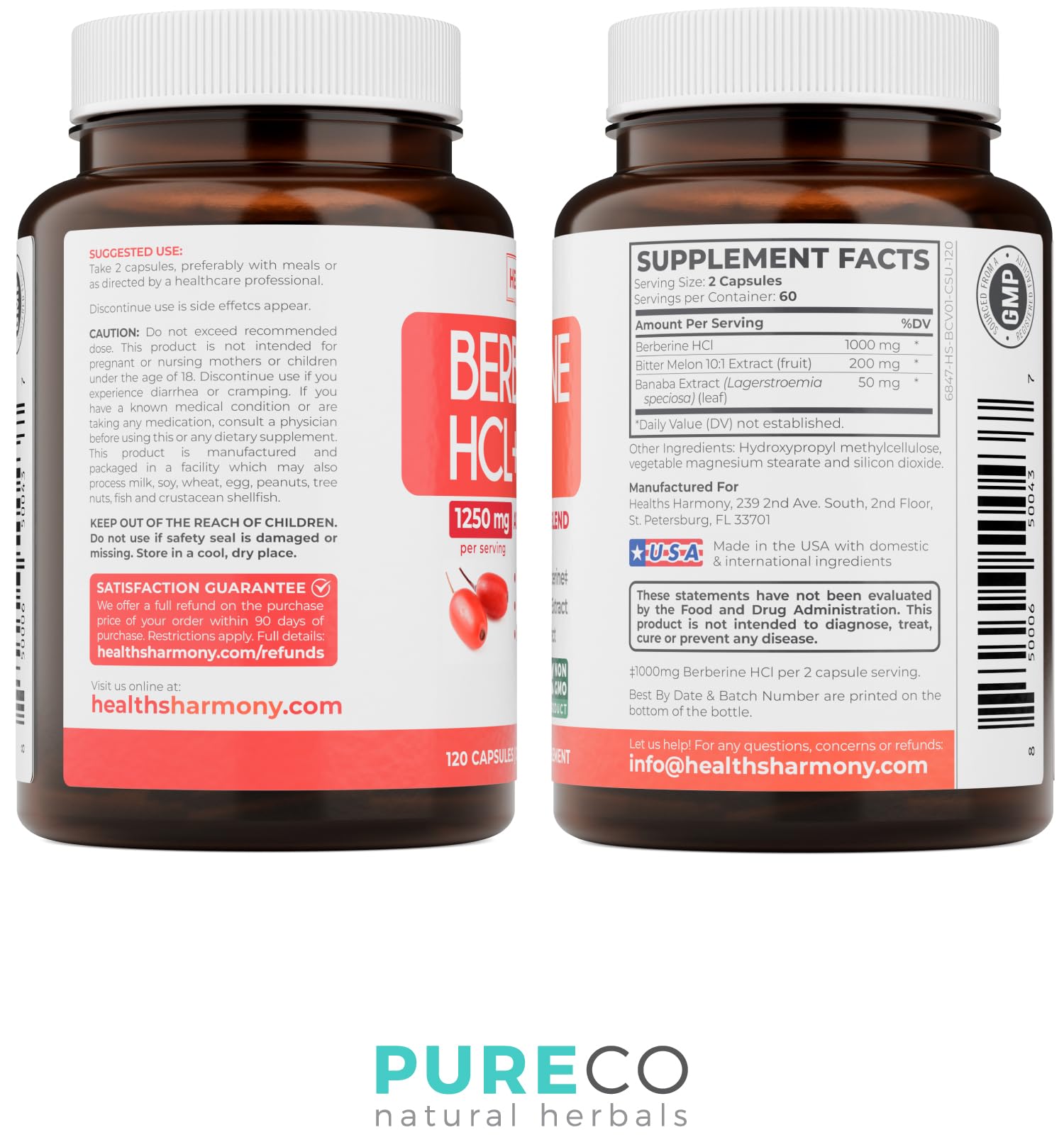 Healths Harmony Berberine HCL Plus Supplement with measuring spoon