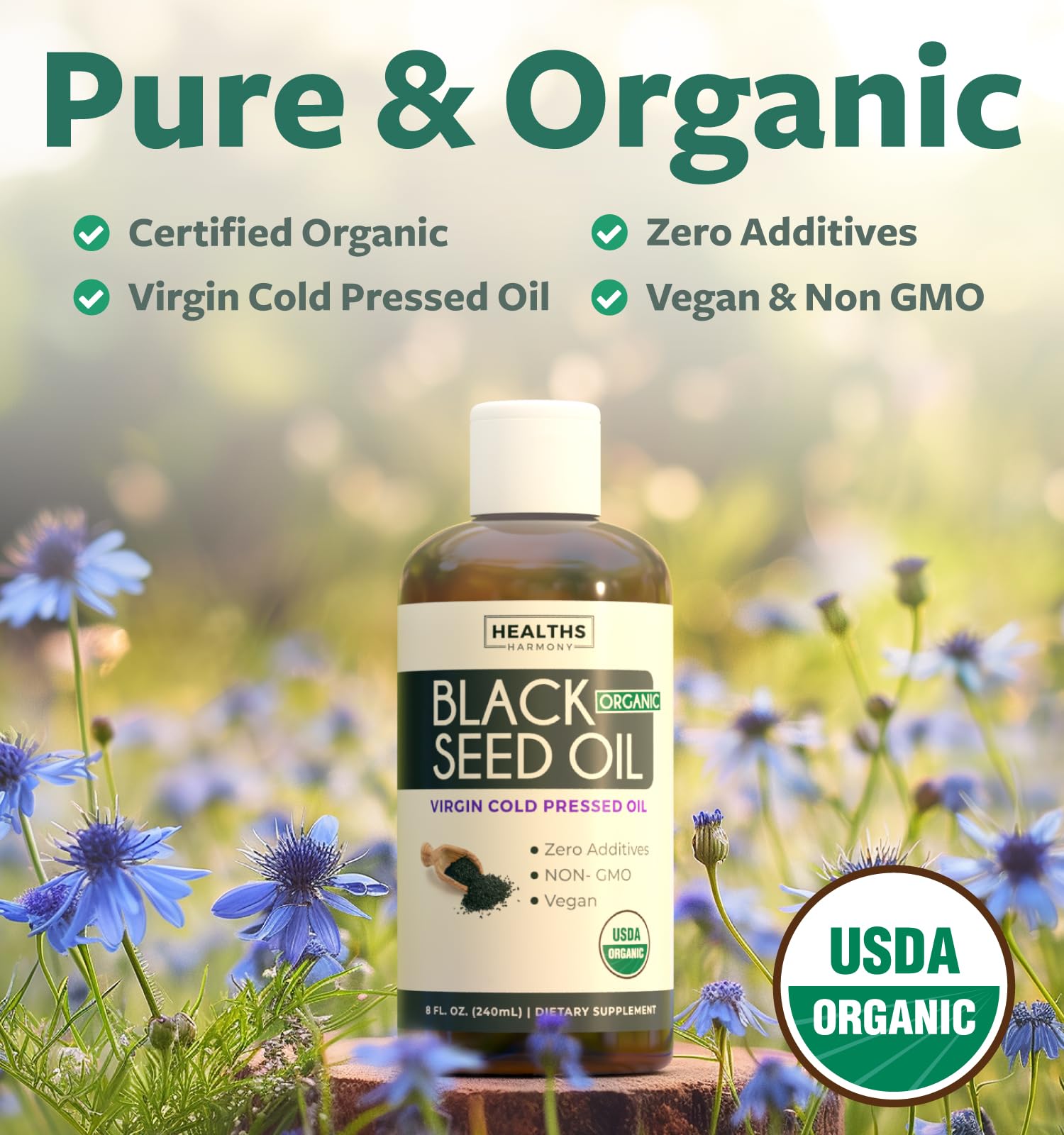 Healths Harmony Black Seed Oil 8oz back view