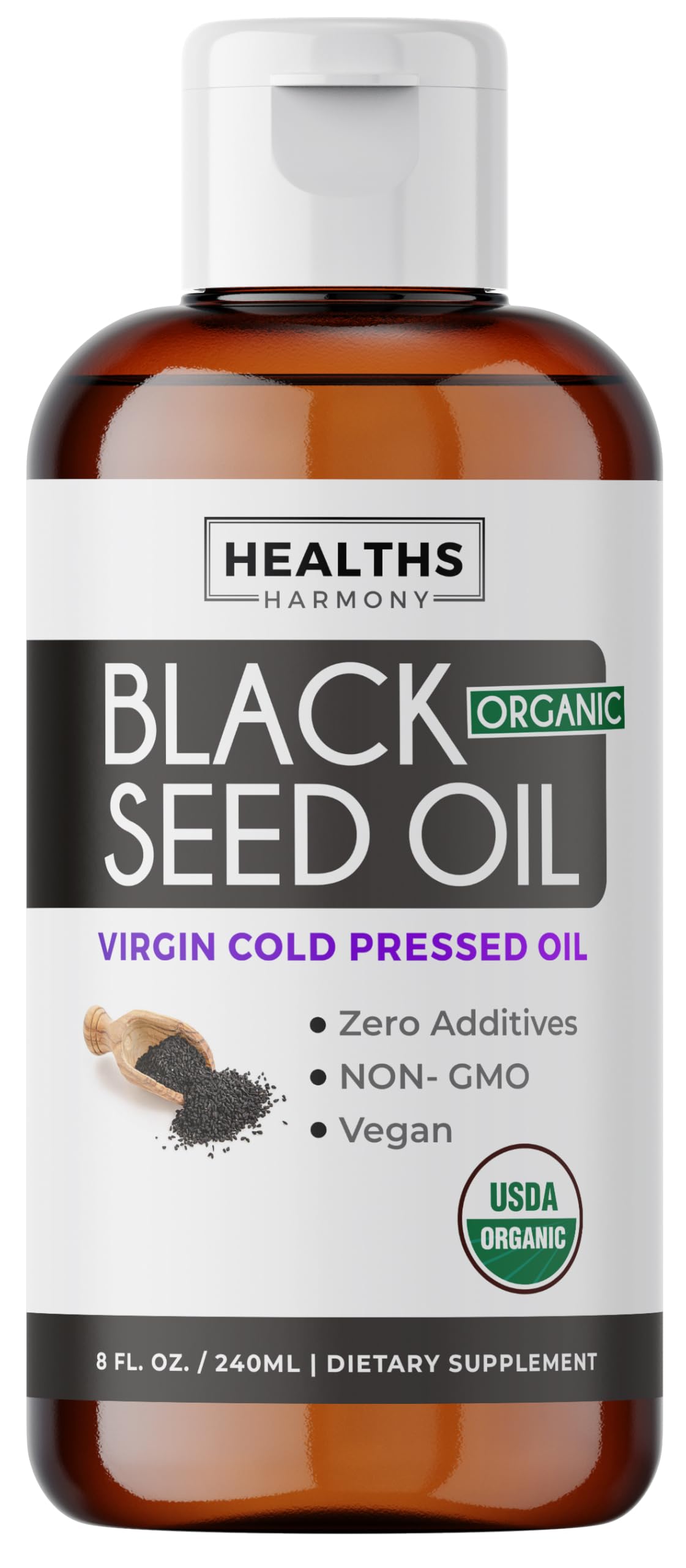 Healths Harmony Black Seed Oil 8oz front view
