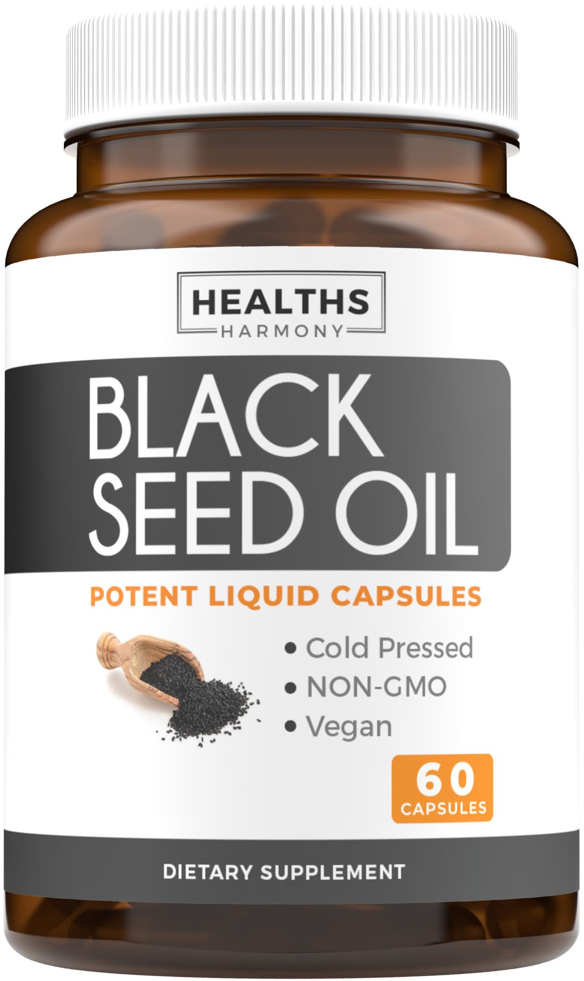 Healths Harmony Black Seed Oil Softgel Capsules 500mg front view
