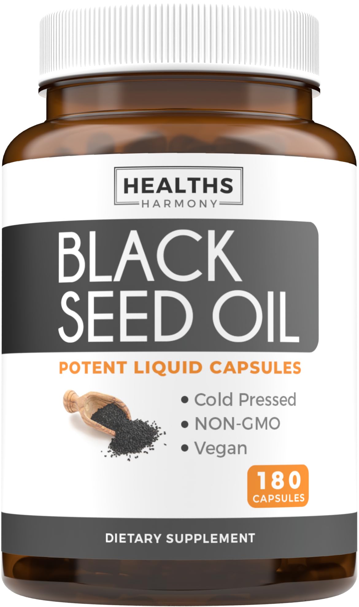 Healths Harmony Black Seed Oil Softgel Capsules 500mg front view
