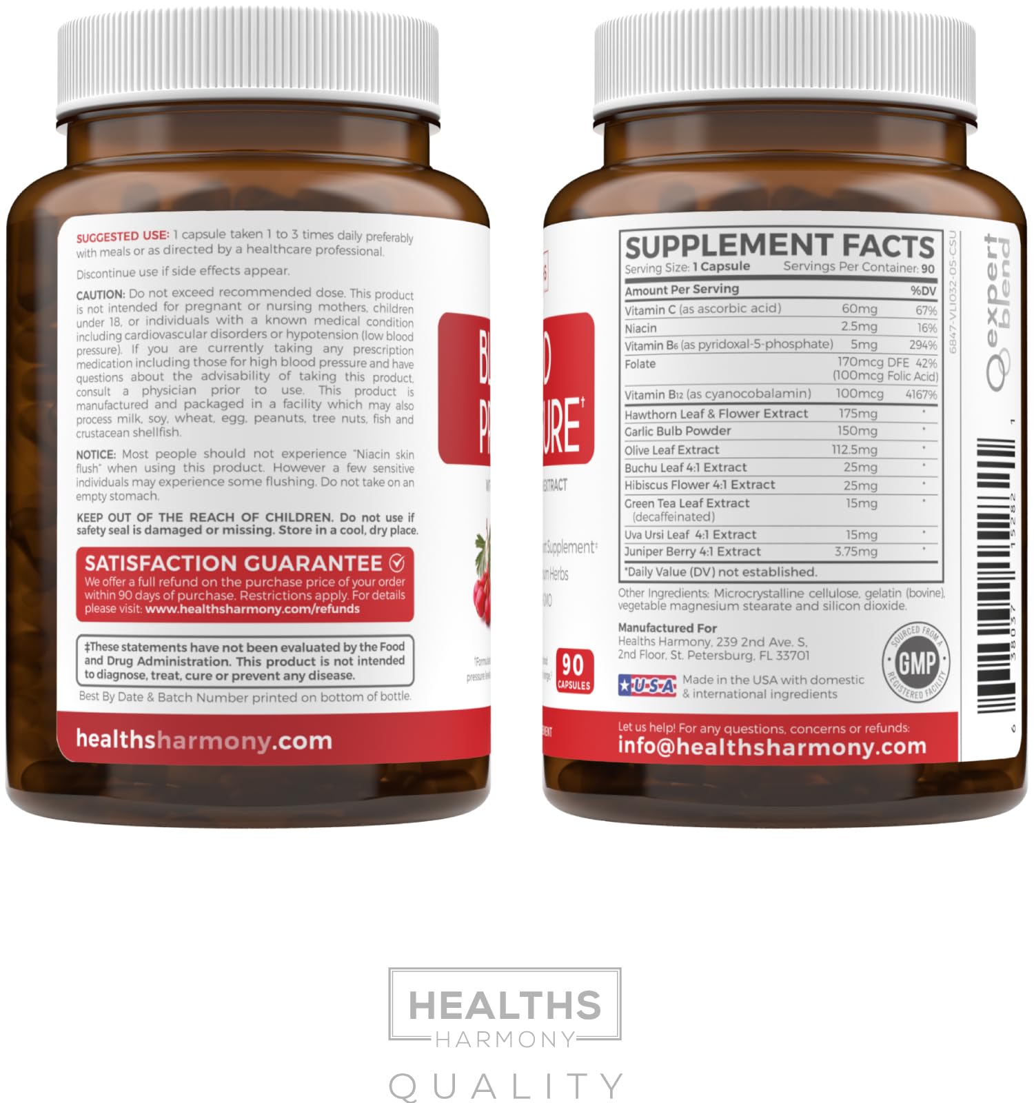 Healths Harmony Blood Pressure Support bottle with capsules spilled out