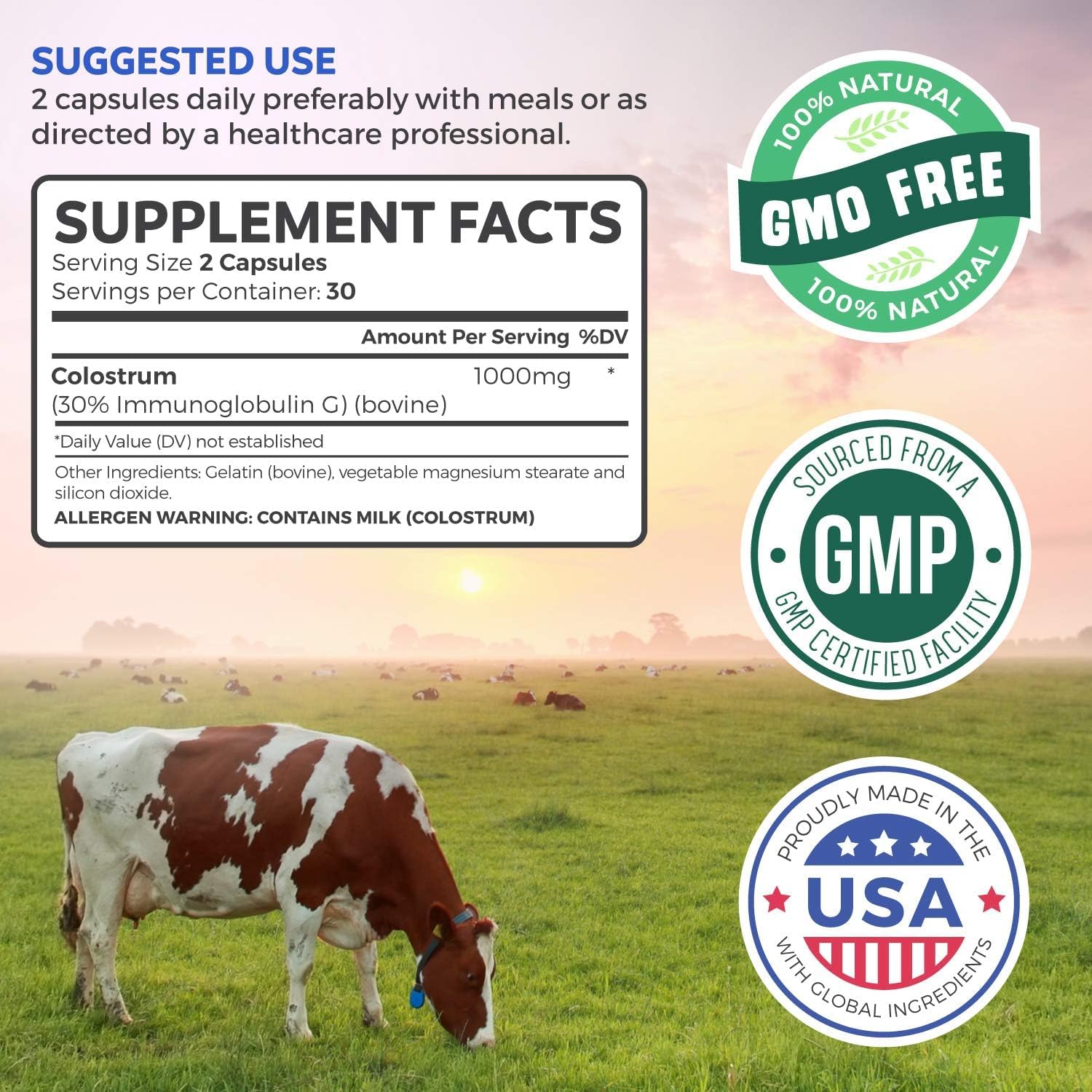 Healths Harmony Bovine Colostrum Capsules 1000mg close-up of capsules