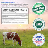 Healths Harmony Bovine Colostrum capsules on a wooden table