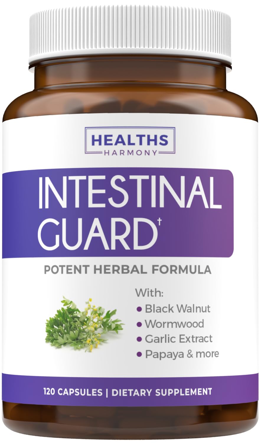 Healths Harmony Garlic Intestinal Guard supplement bottle front view