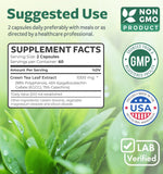 Healths Harmony Green Tea 98% Extract Capsules on a wooden table
