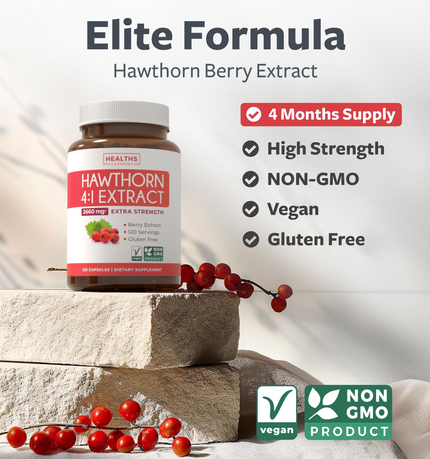 Healths Harmony Hawthorn Berry Extract Capsules side view