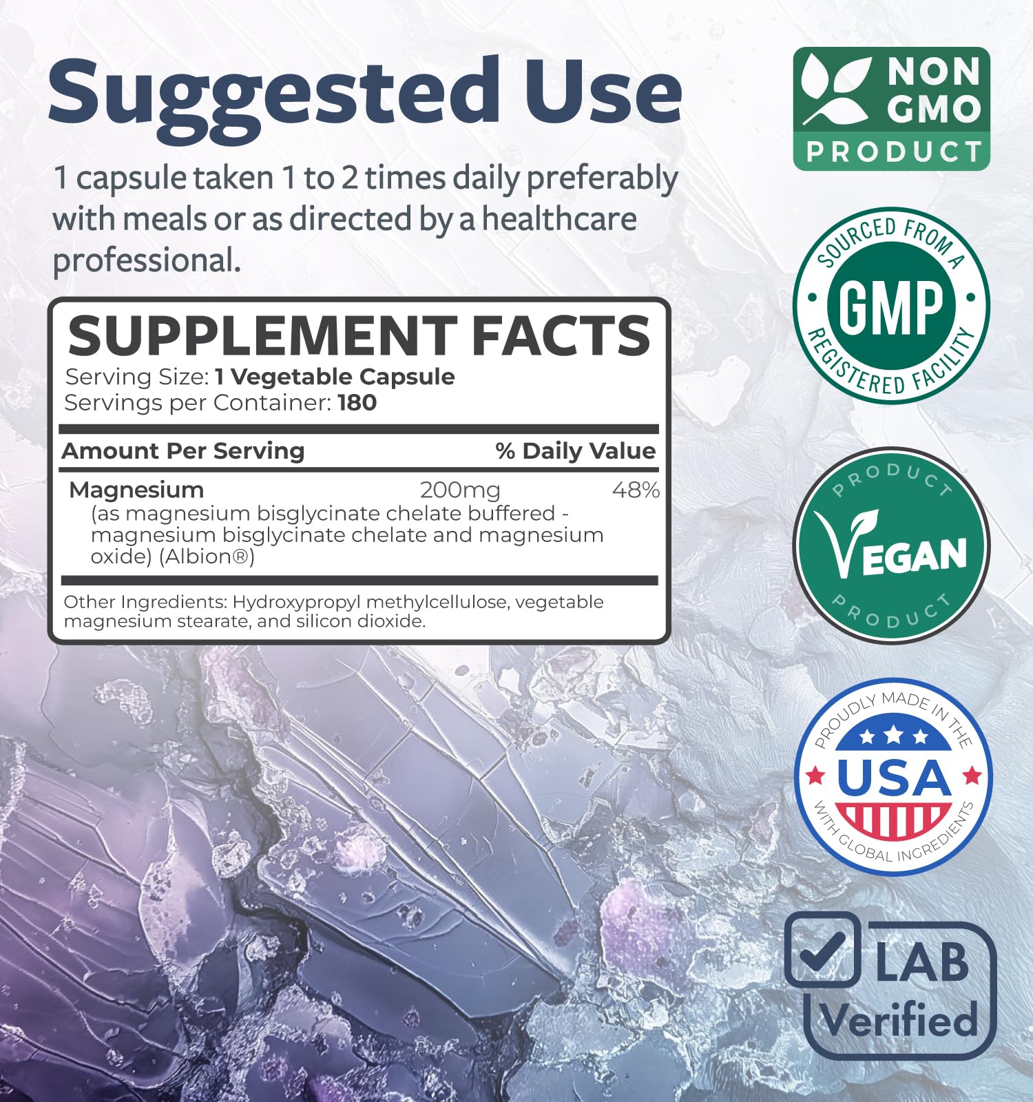 Healths Harmony Magnesium Bisglycinate Chelate capsules on a wooden surface
