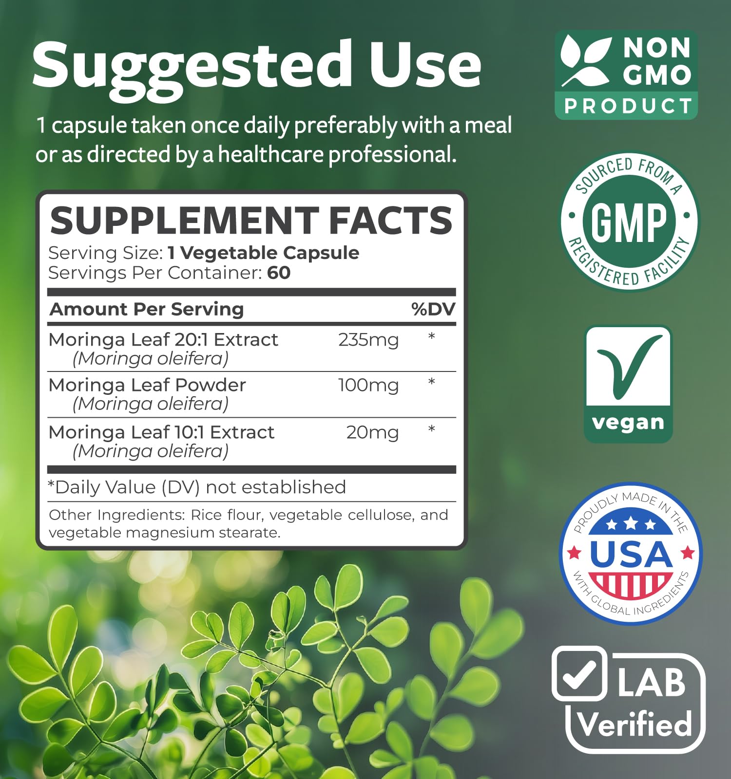 Healths Harmony Moringa Complex packaging with ingredients list