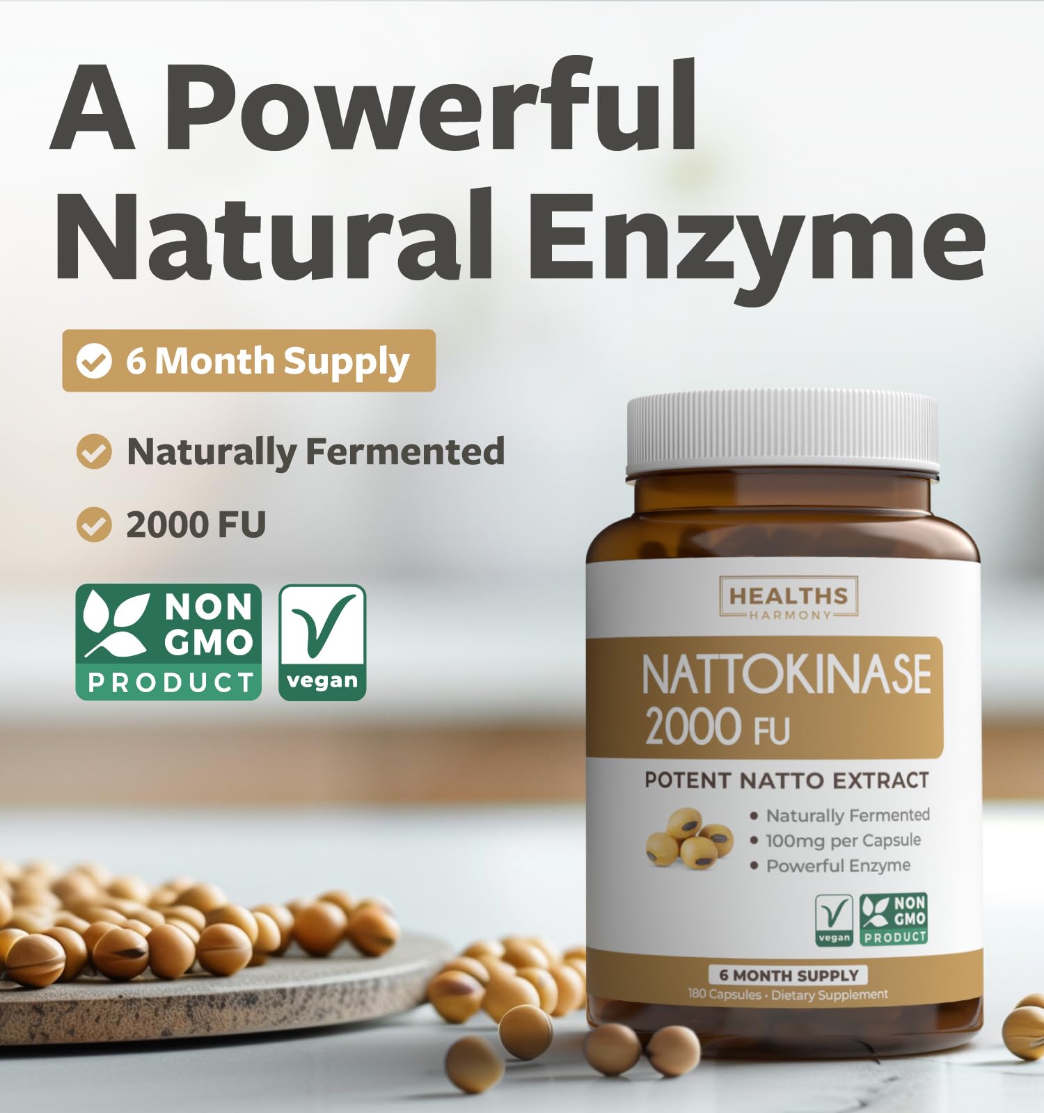 Healths Harmony Nattokinase 100mg Capsules side view