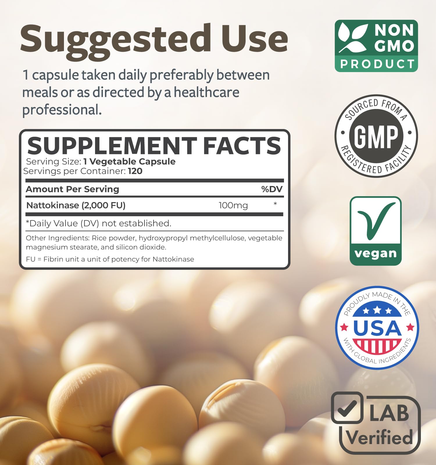 Healths Harmony Nattokinase 100mg capsules with natto beans