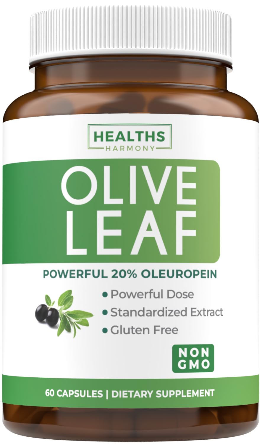 Healths Harmony Olive Leaf Extract 750mg capsules front view