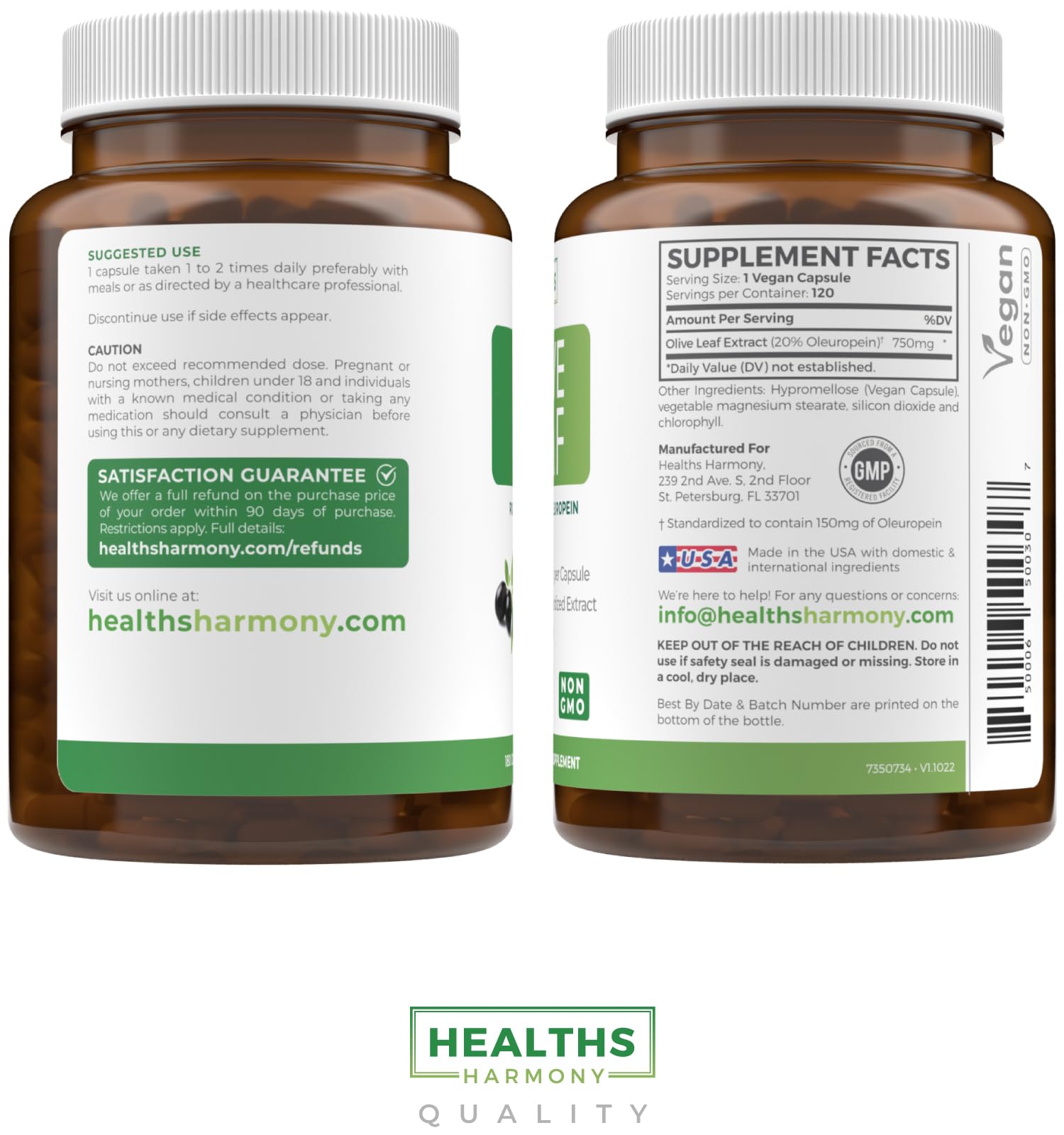 Healths Harmony Olive Leaf Extract 750mg capsules packaging details