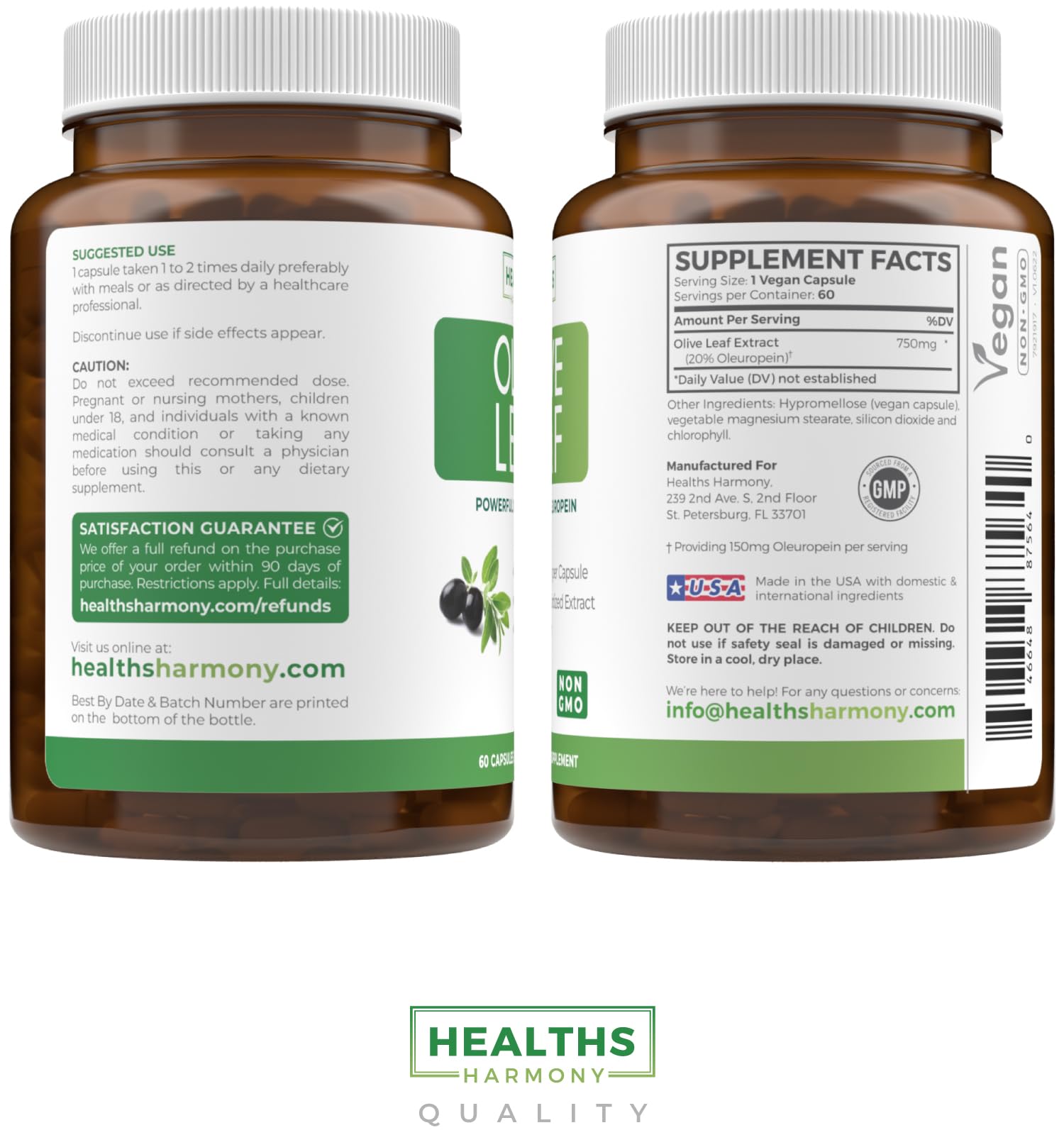 Healths Harmony Olive Leaf Extract capsules in a hand