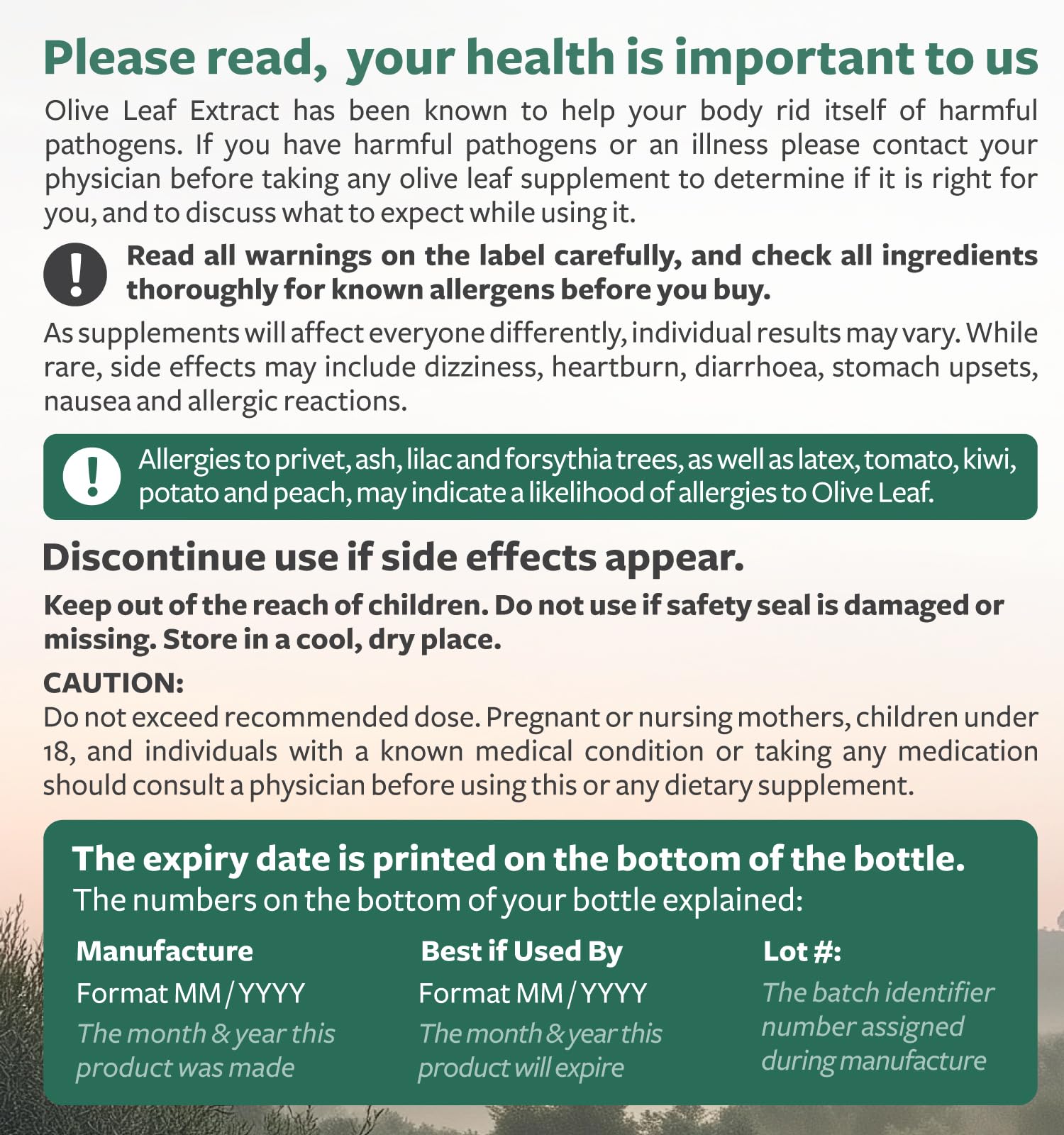 Healths Harmony Olive Leaf Extract product packaging