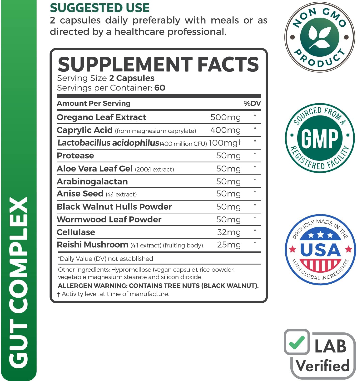 Healths Harmony Oregano Supplement 500mg side view