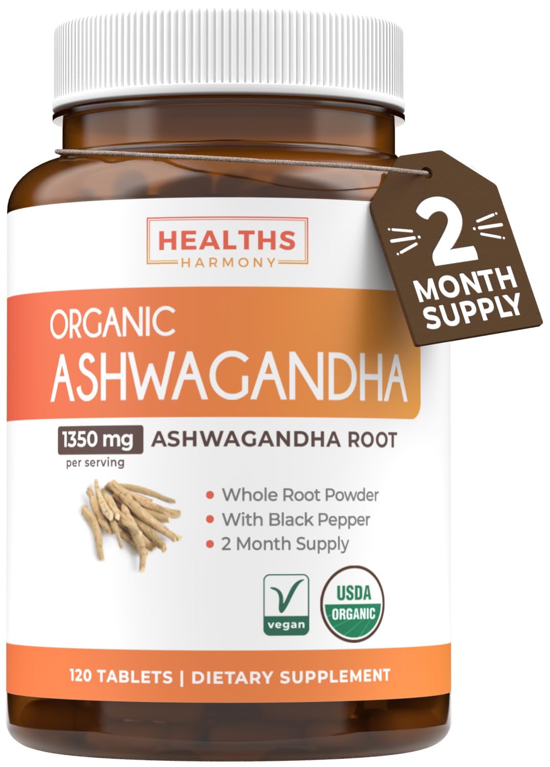 Healths Harmony Organic Ashwagandha Root Powder 1350mg front view