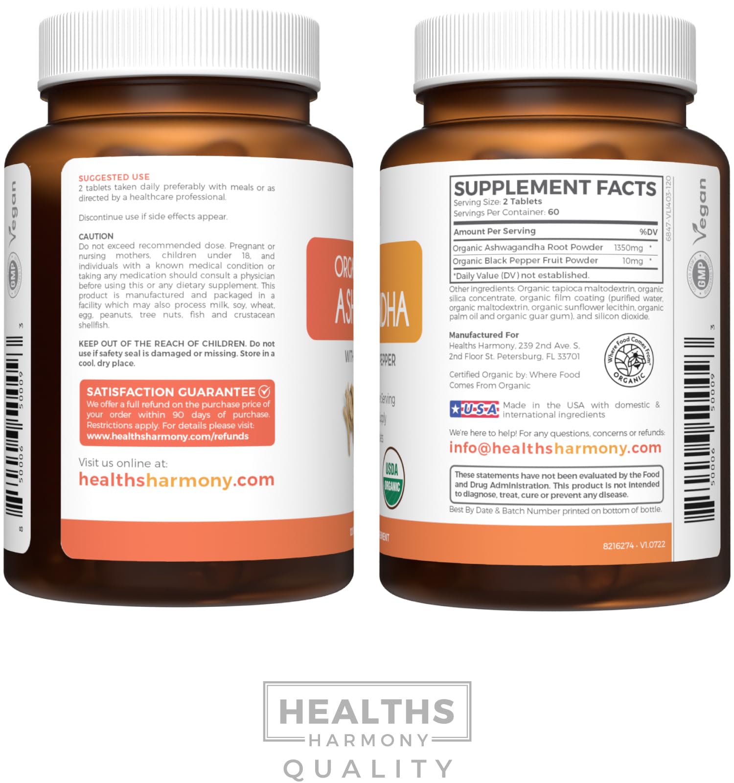 Healths Harmony Organic Ashwagandha Root Powder 1350mg on a wooden table