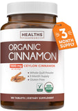 Healths Harmony Organic Ceylon Cinnamon 180 veggie tablets front view