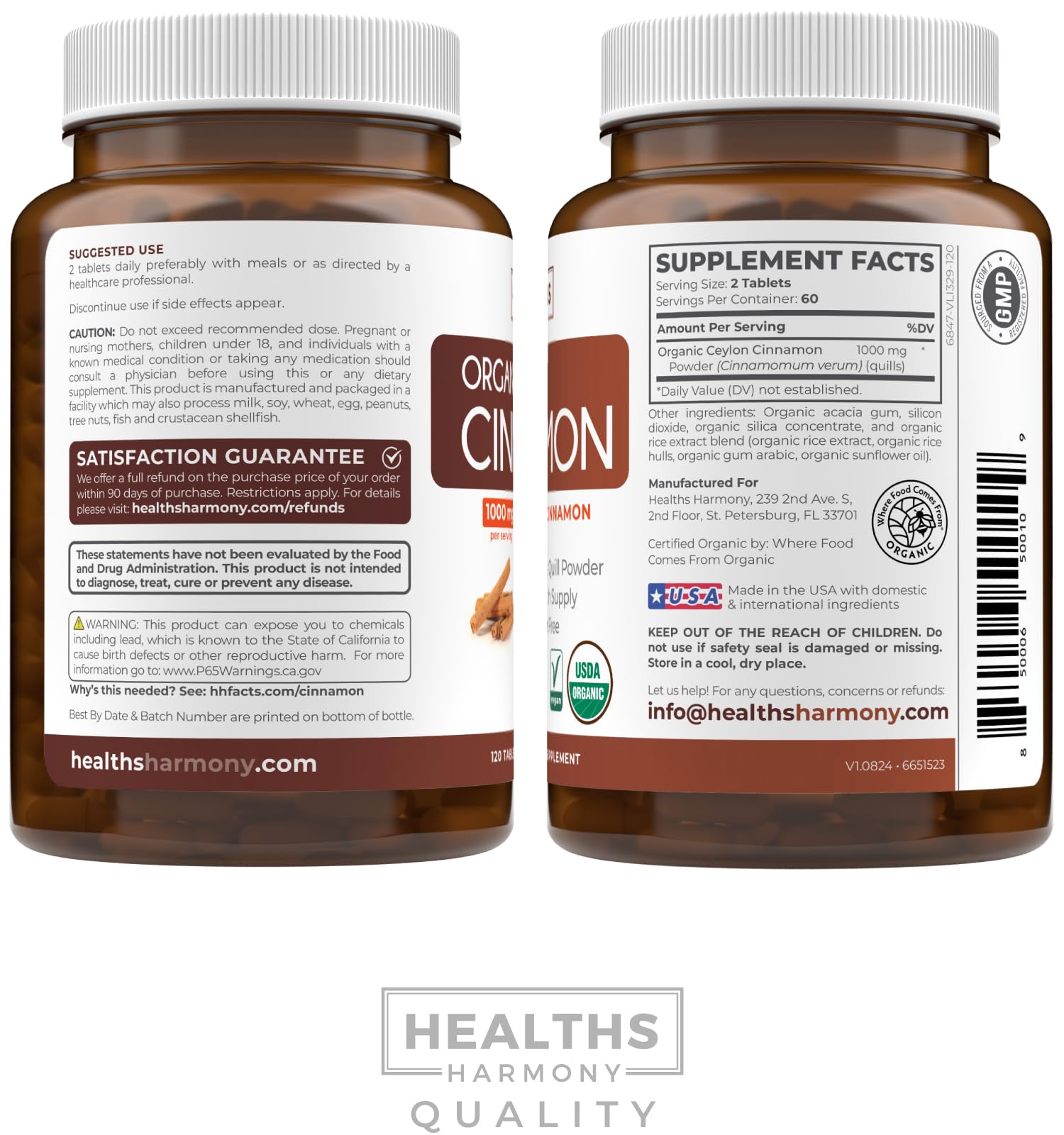 Healths Harmony Organic Ceylon Cinnamon bottle with a measuring spoon