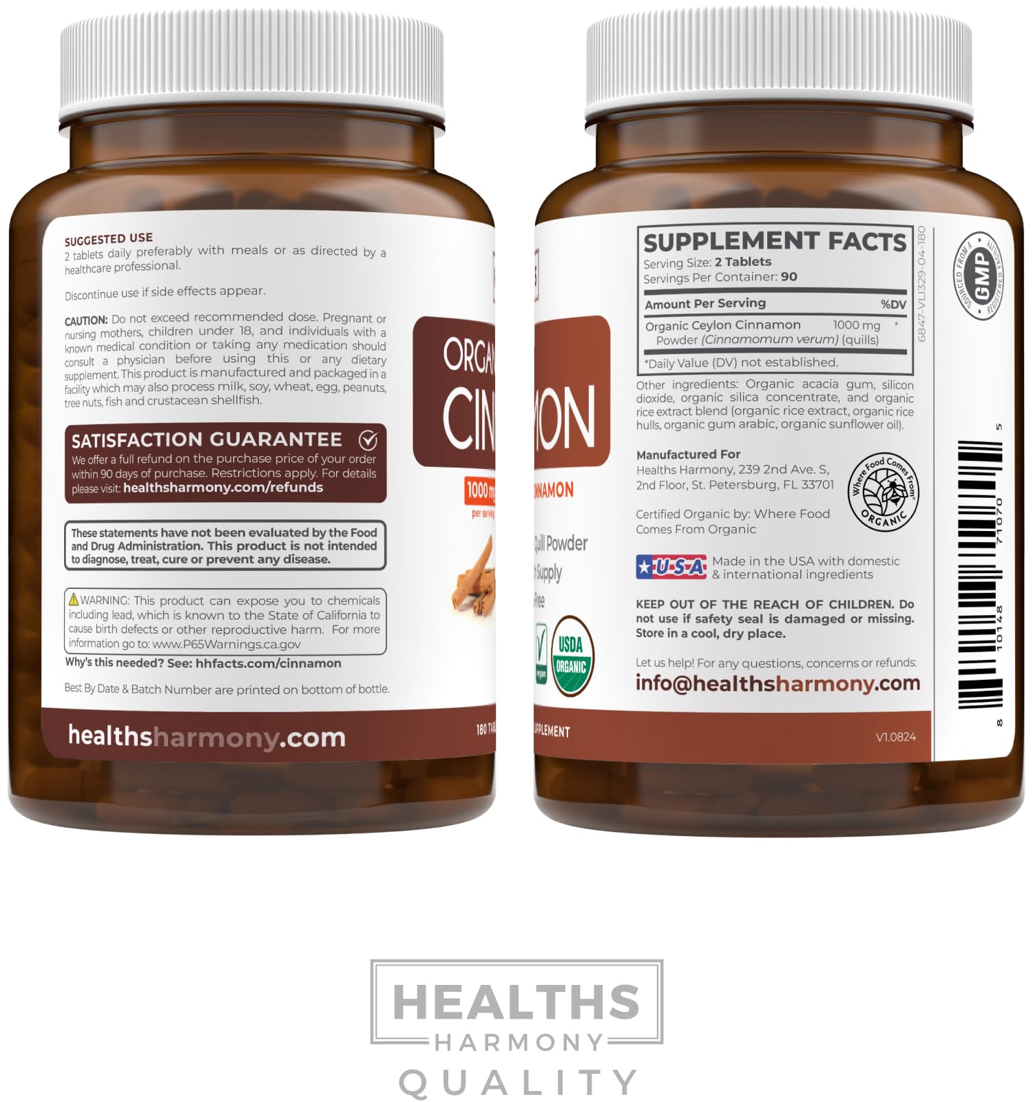 Healths Harmony Organic Ceylon Cinnamon bottle with a measuring spoon