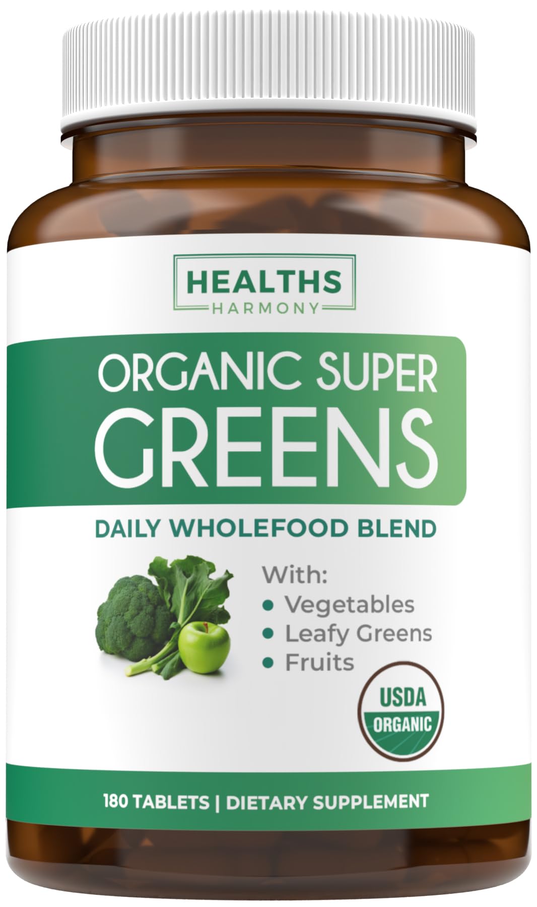 Healths Harmony Organic Super Greens Tablets front view