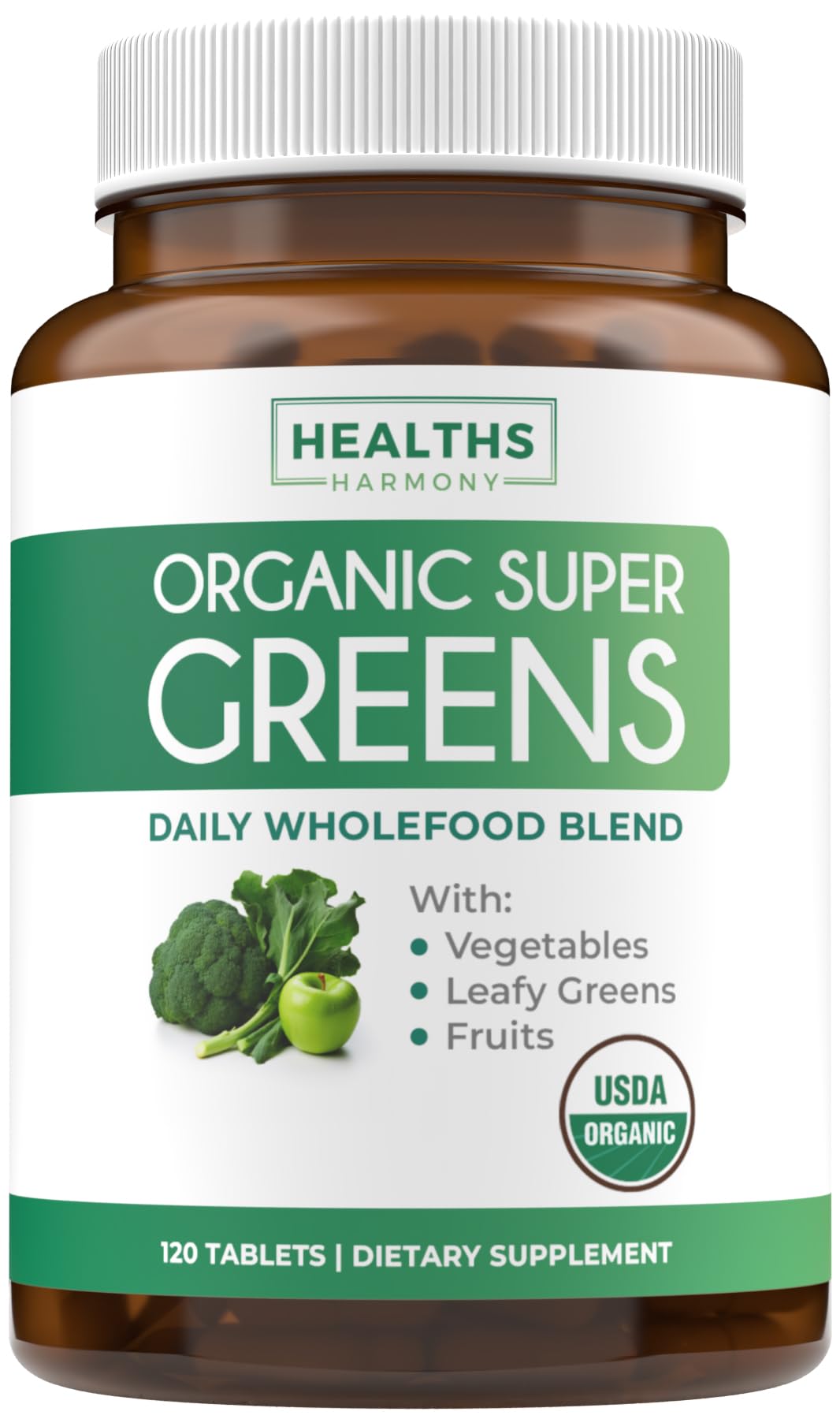 Healths Harmony Organic Super Greens Tablets front view