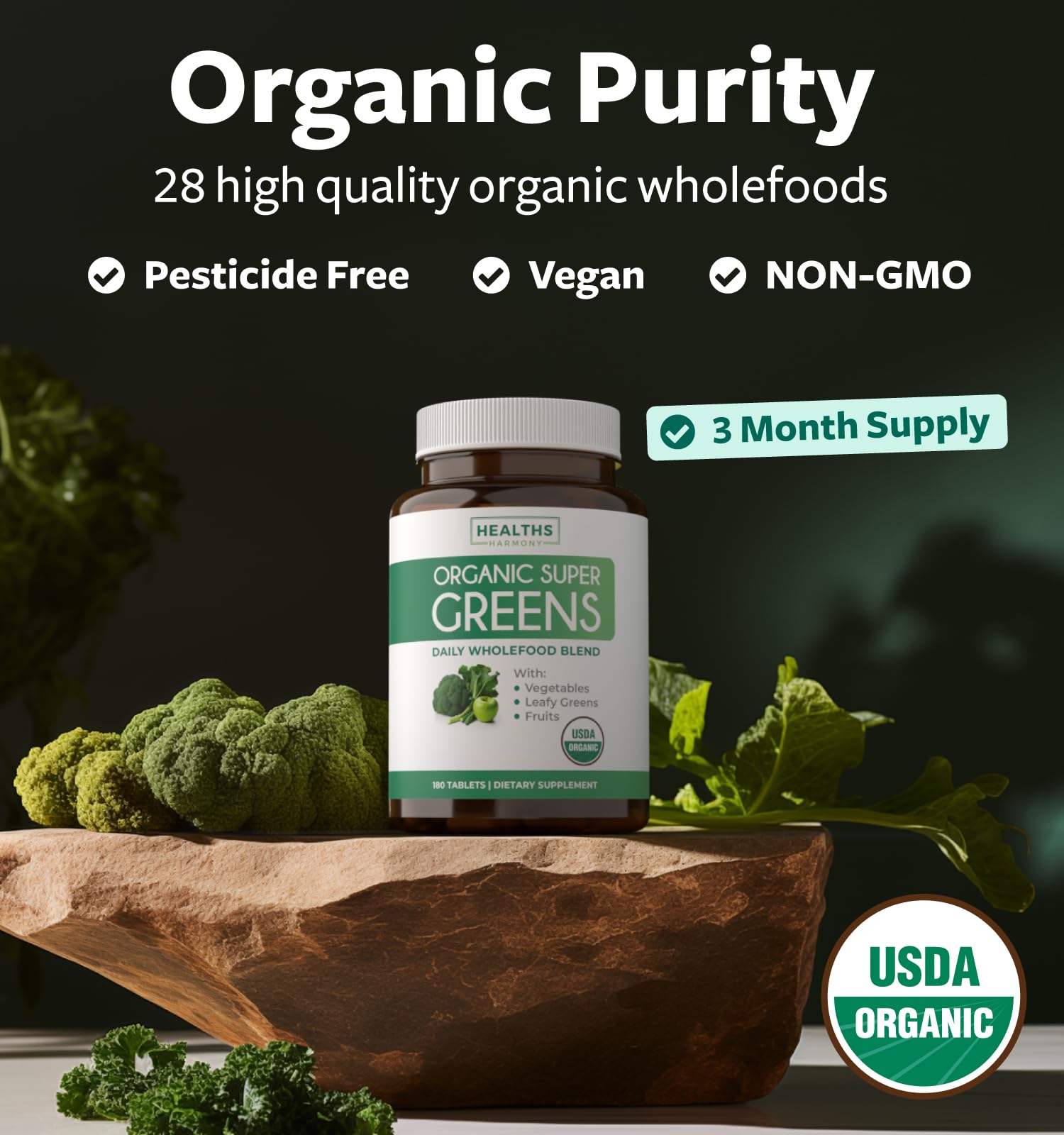 Healths Harmony Organic Super Greens Tablets packaging