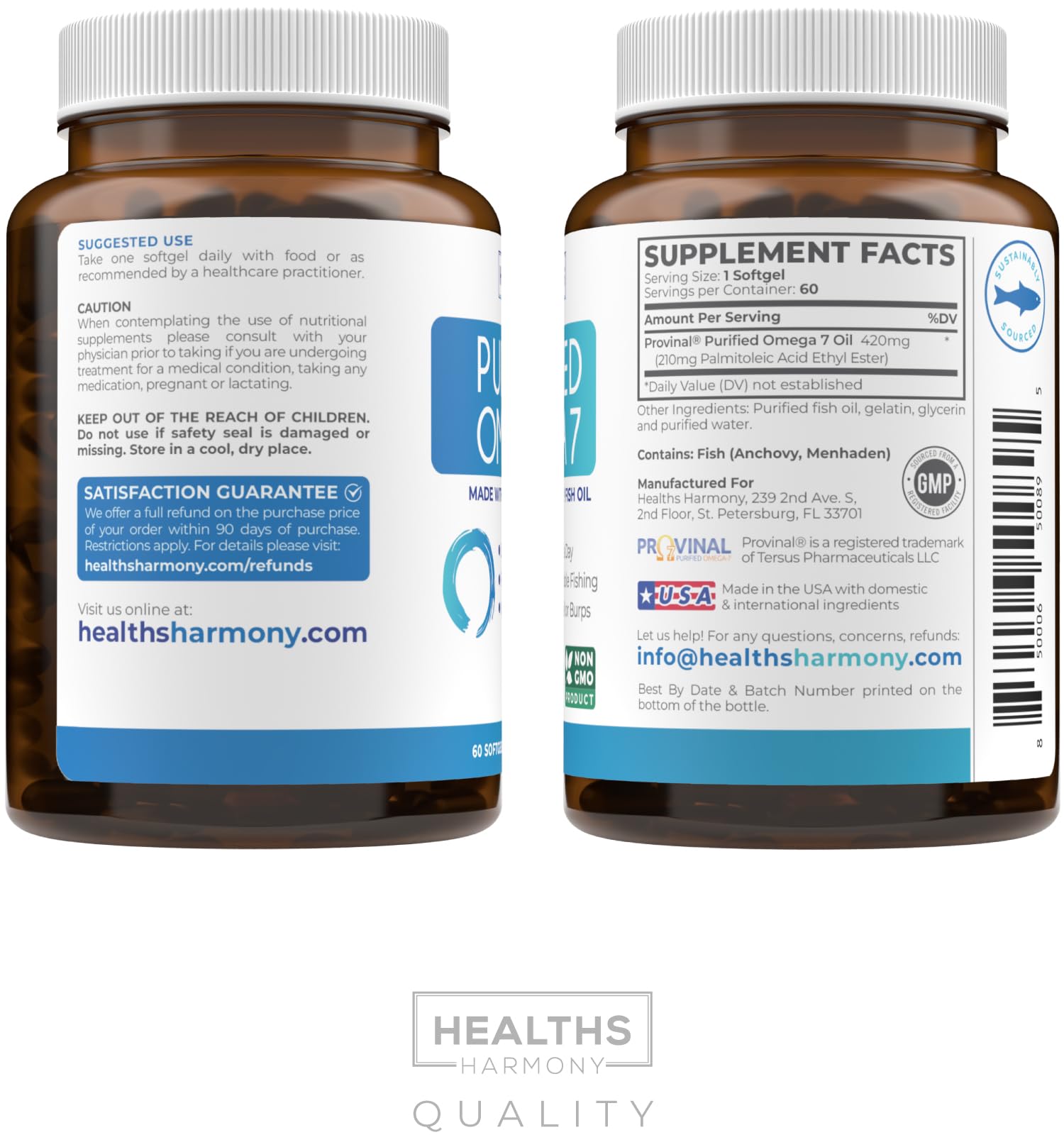 Healths Harmony Purified Omega 7 Softgels 420mg back label