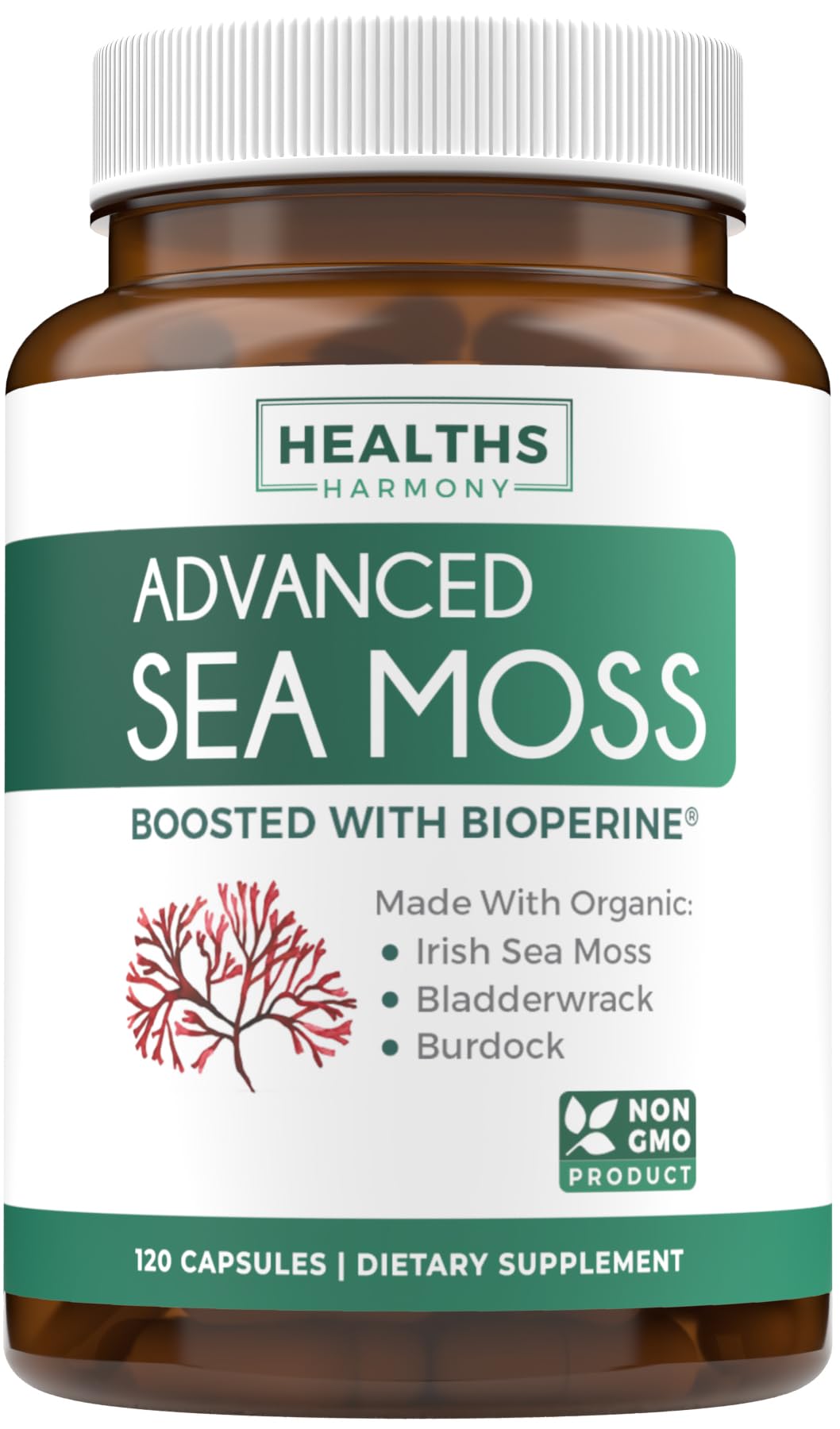 Healths Harmony Sea Moss Supplement front view with packaging