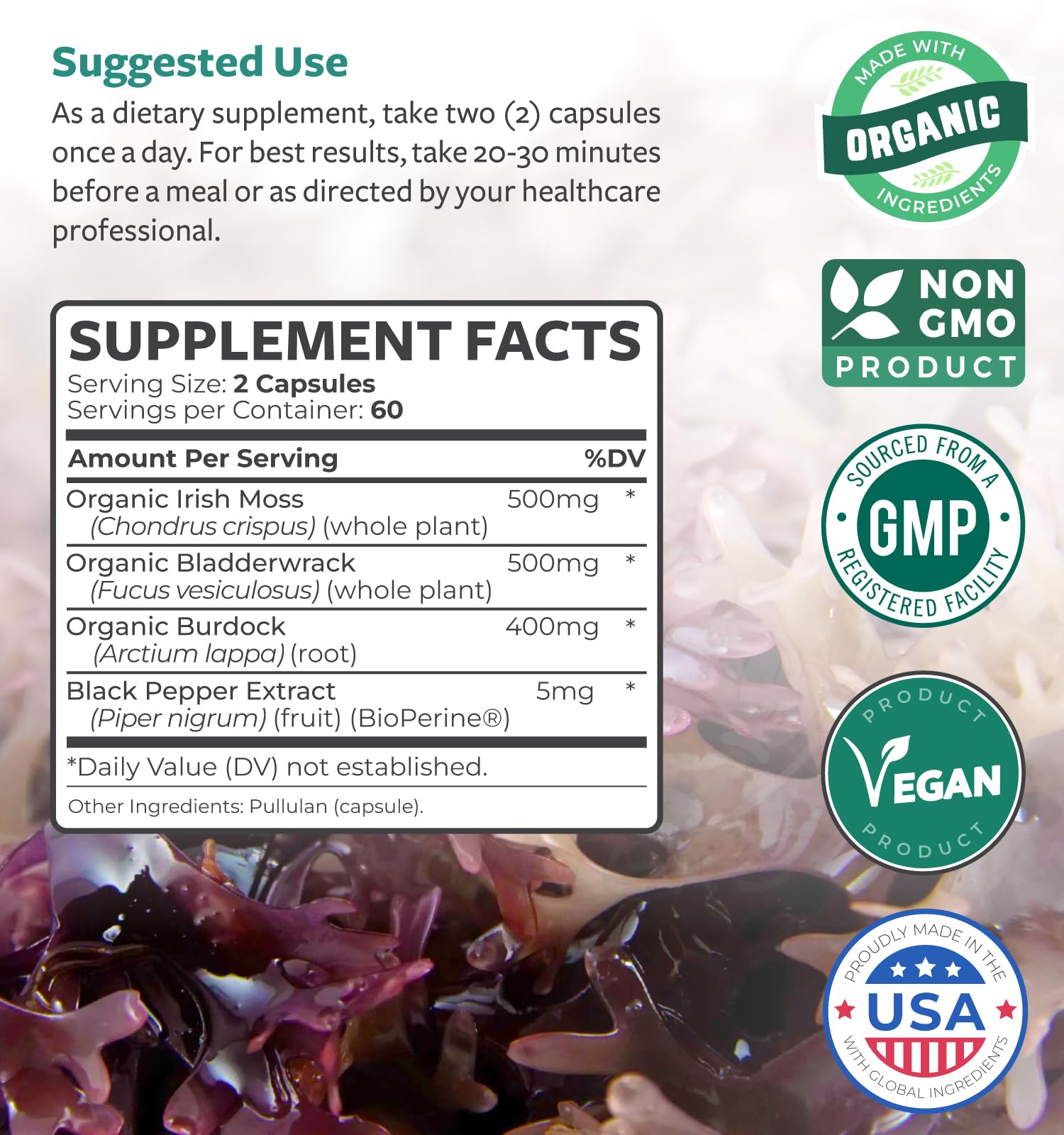 Healths Harmony Sea Moss Supplement ingredients list