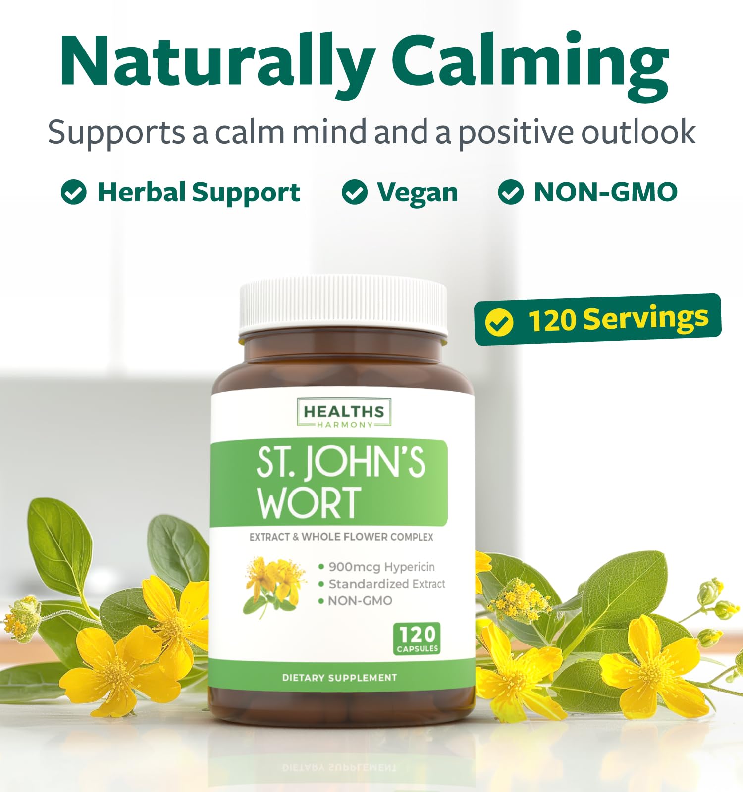 Healths Harmony St. John's Wort bottle showing 120 capsules