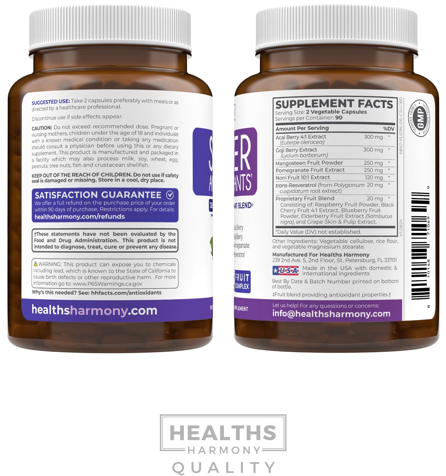Healths Harmony Super Antioxidants 331g packaging details