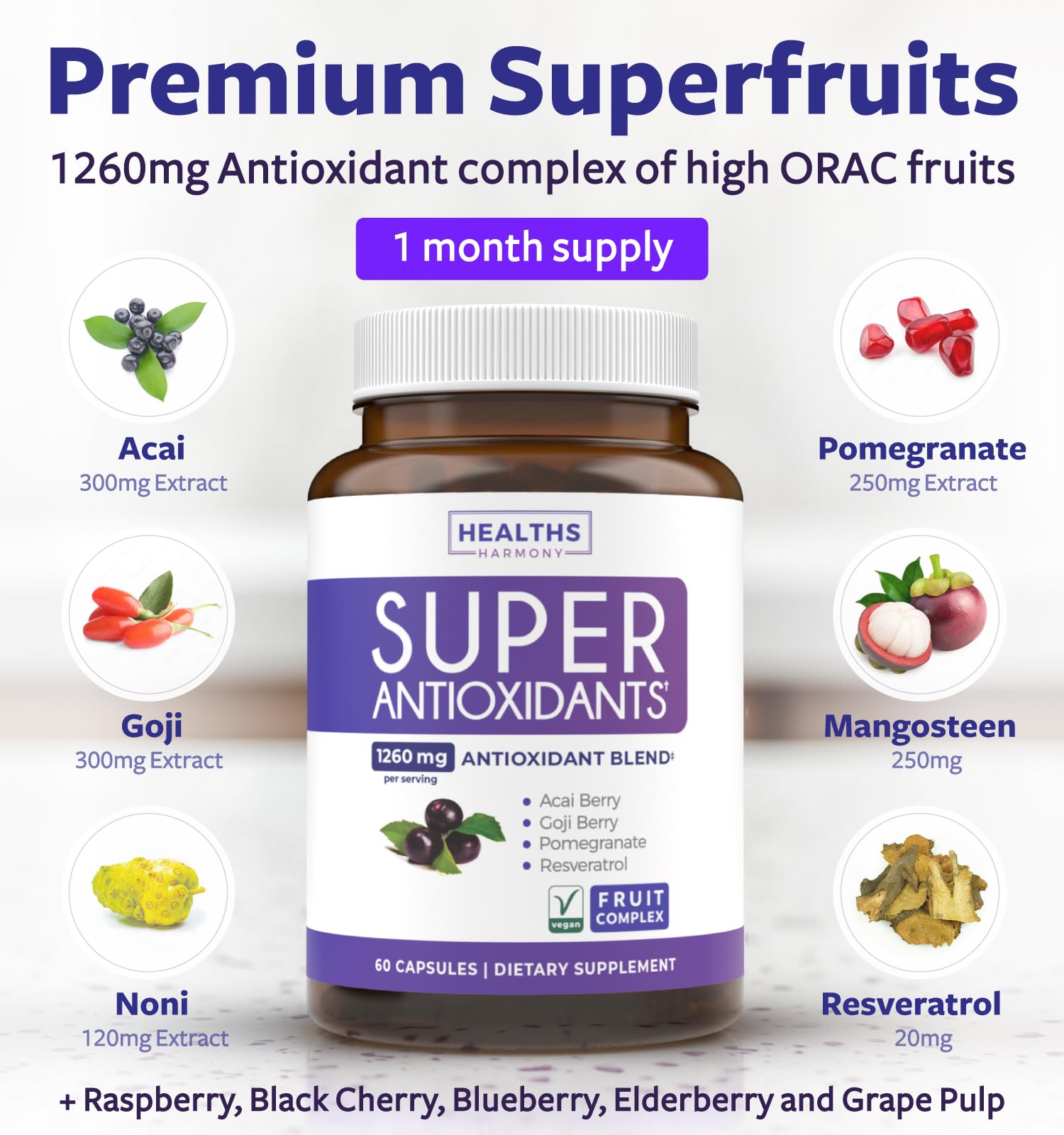 Healths Harmony Super Antioxidants 60 Capsules side view