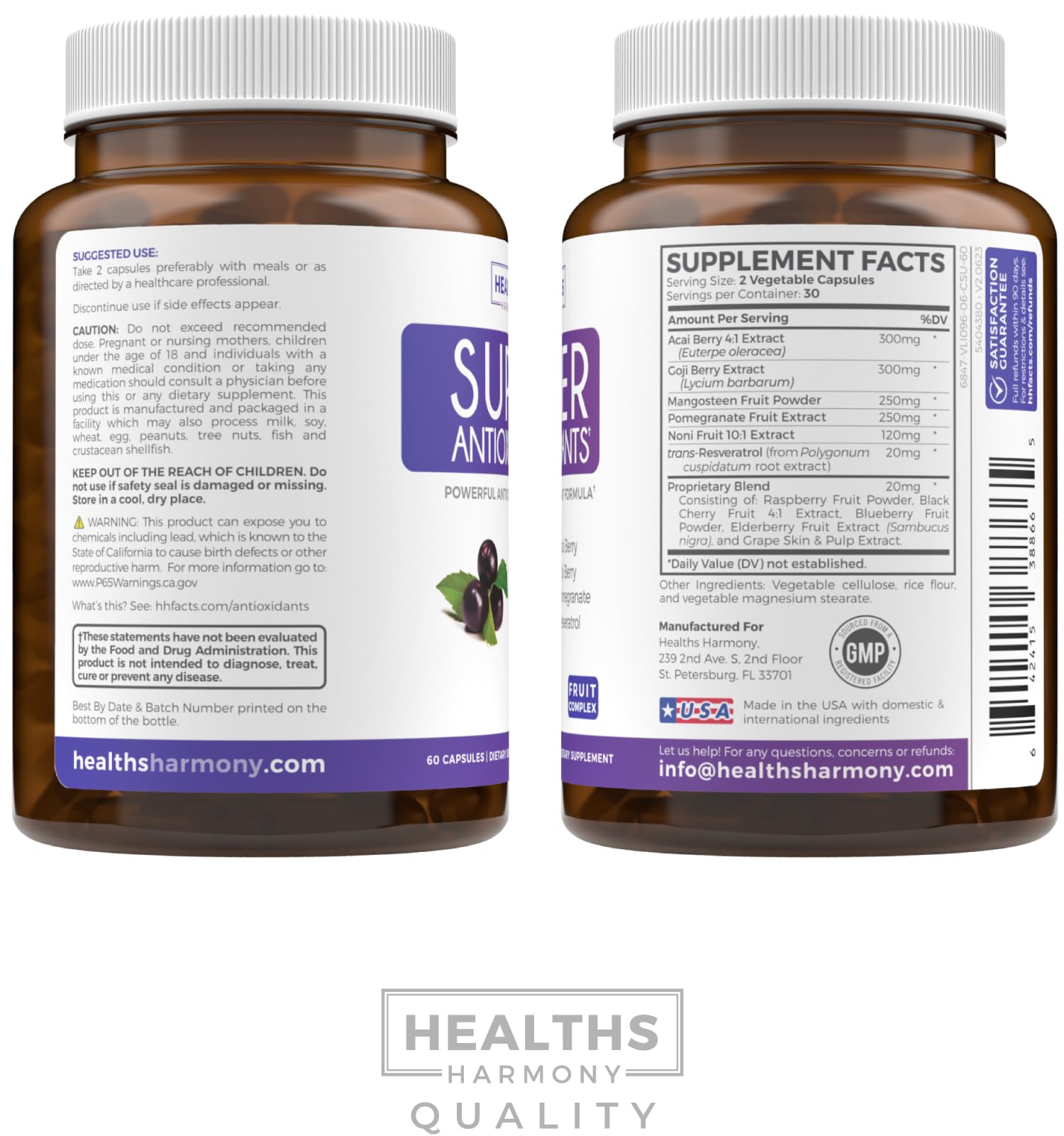 Healths Harmony Super Antioxidants 60 Capsules with a glass of water