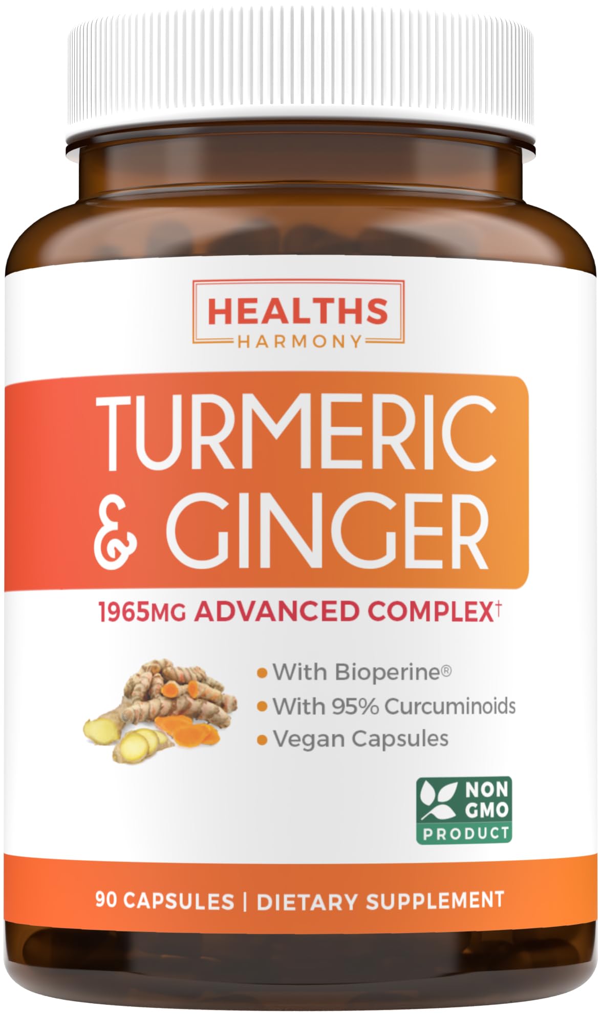Healths Harmony Turmeric Ginger Capsules front view with packaging
