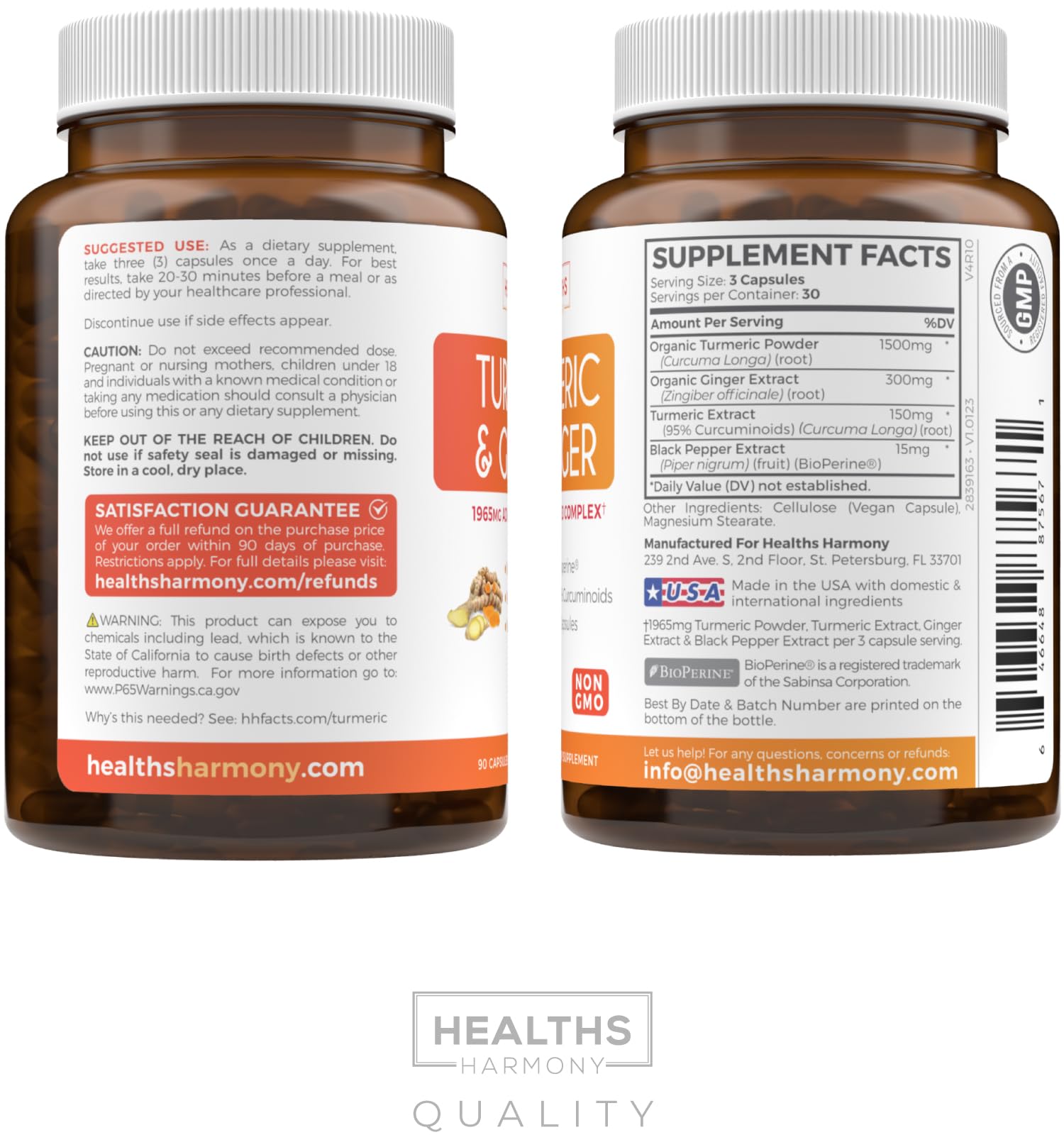 Healths Harmony Turmeric Ginger Capsules with ginger roots