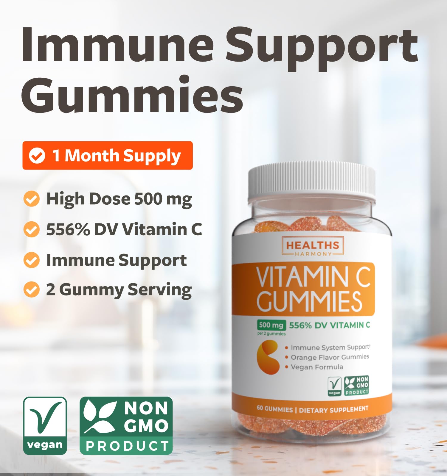 Healths Harmony Vitamin C Gummies 500mg bottle with label