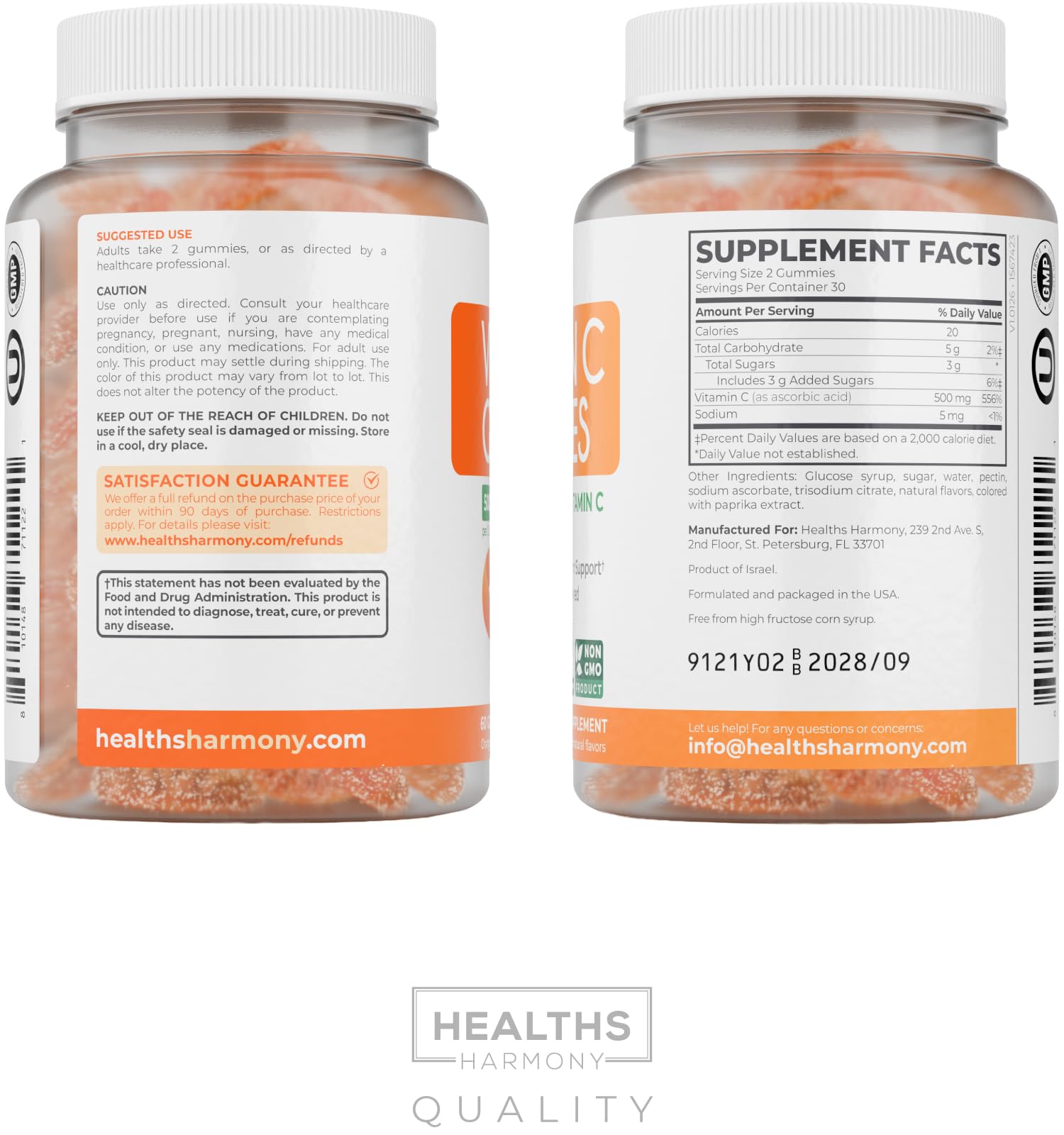 Healths Harmony Vitamin C Gummies 500mg nutritional information